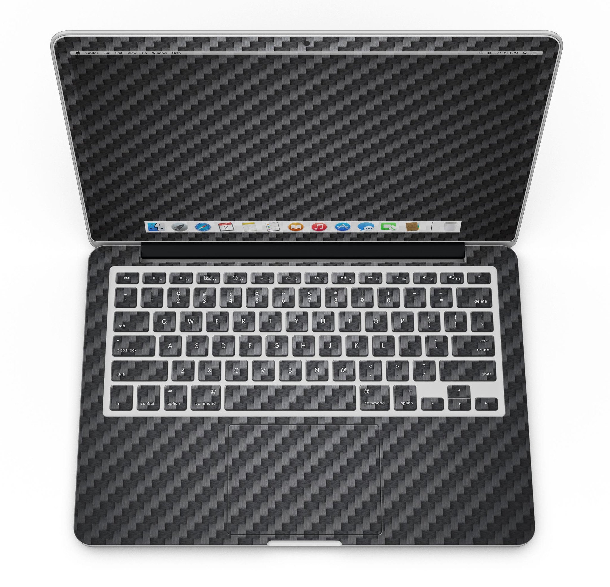 Carbon Fiber Texture skin applied to a MacBook Pro with Retina Display, showcasing a sleek and stylish design.