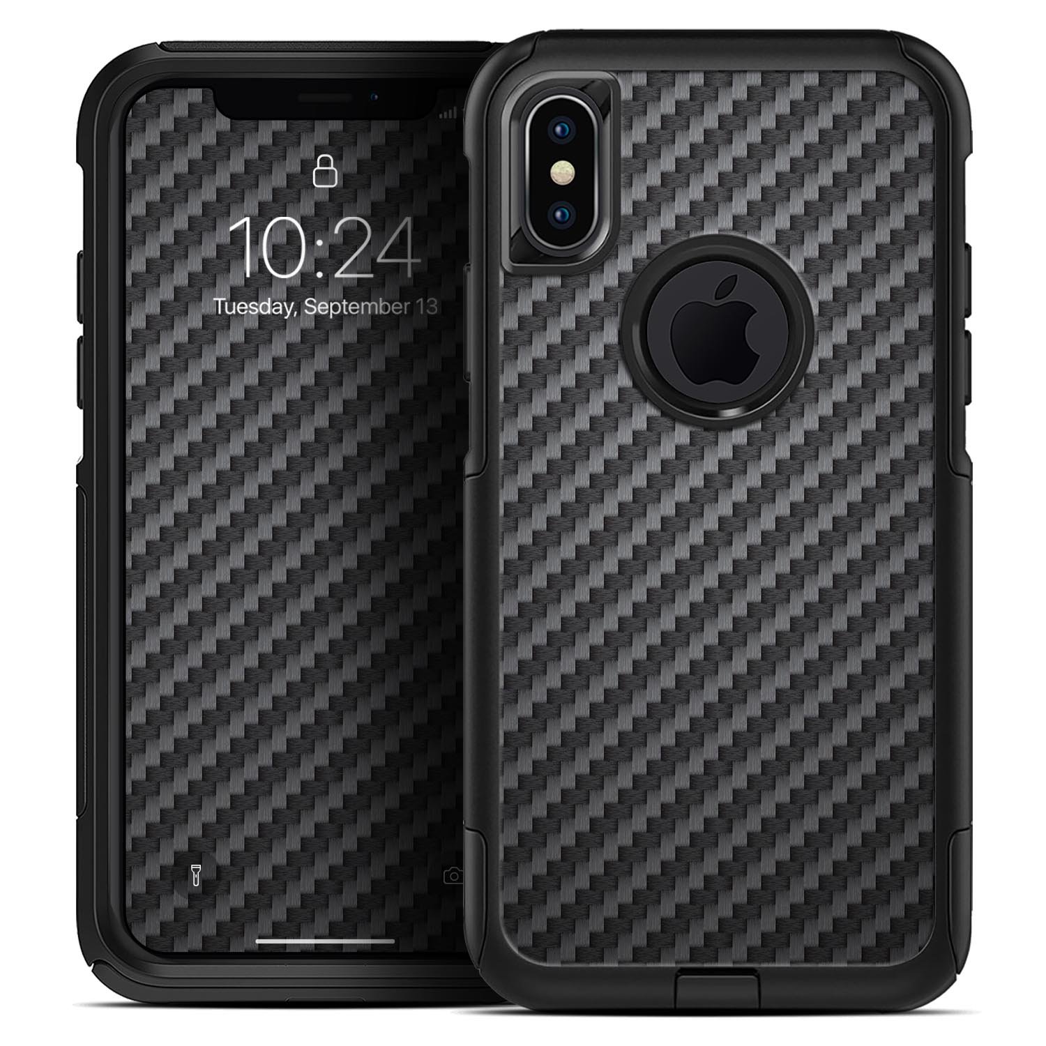Carbon Fiber Texture Skin Kit for iPhone OtterBox Cases, showcasing its sleek design and premium quality.