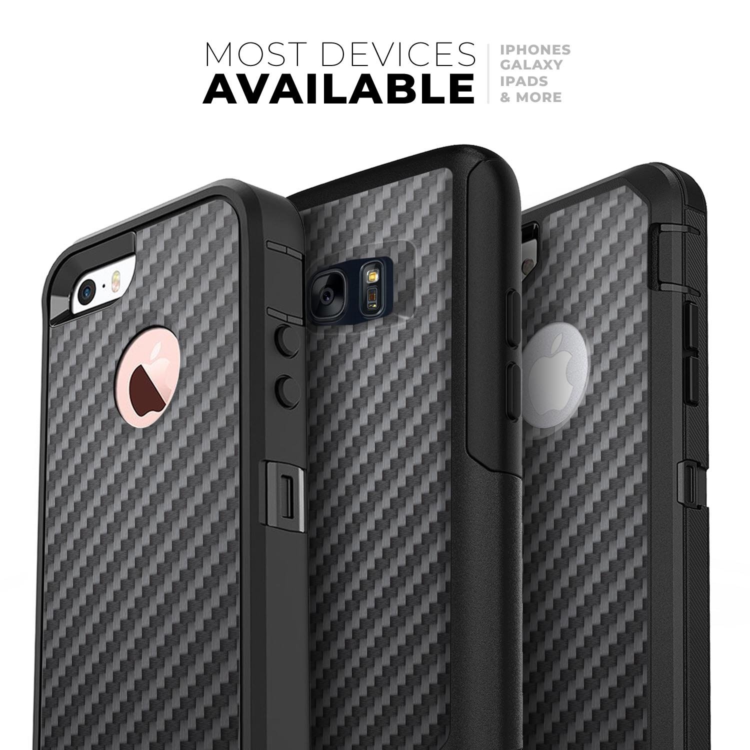 Carbon Fiber Texture Skin Kit for iPhone OtterBox Cases, showcasing its sleek design and premium quality.