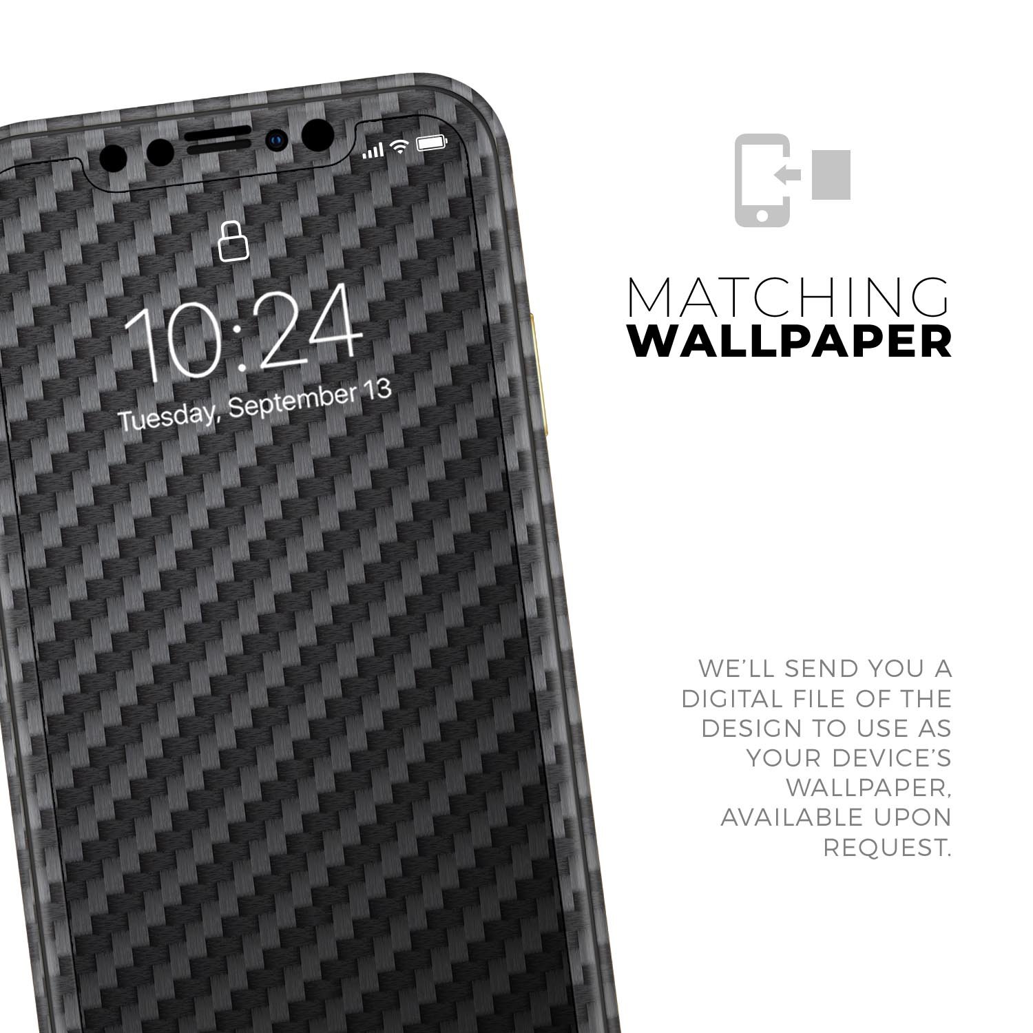 Carbon Fiber Texture Skin-Kit for Apple iPhone 12 and 12 Pro Max, showcasing a sleek design and premium vinyl material.