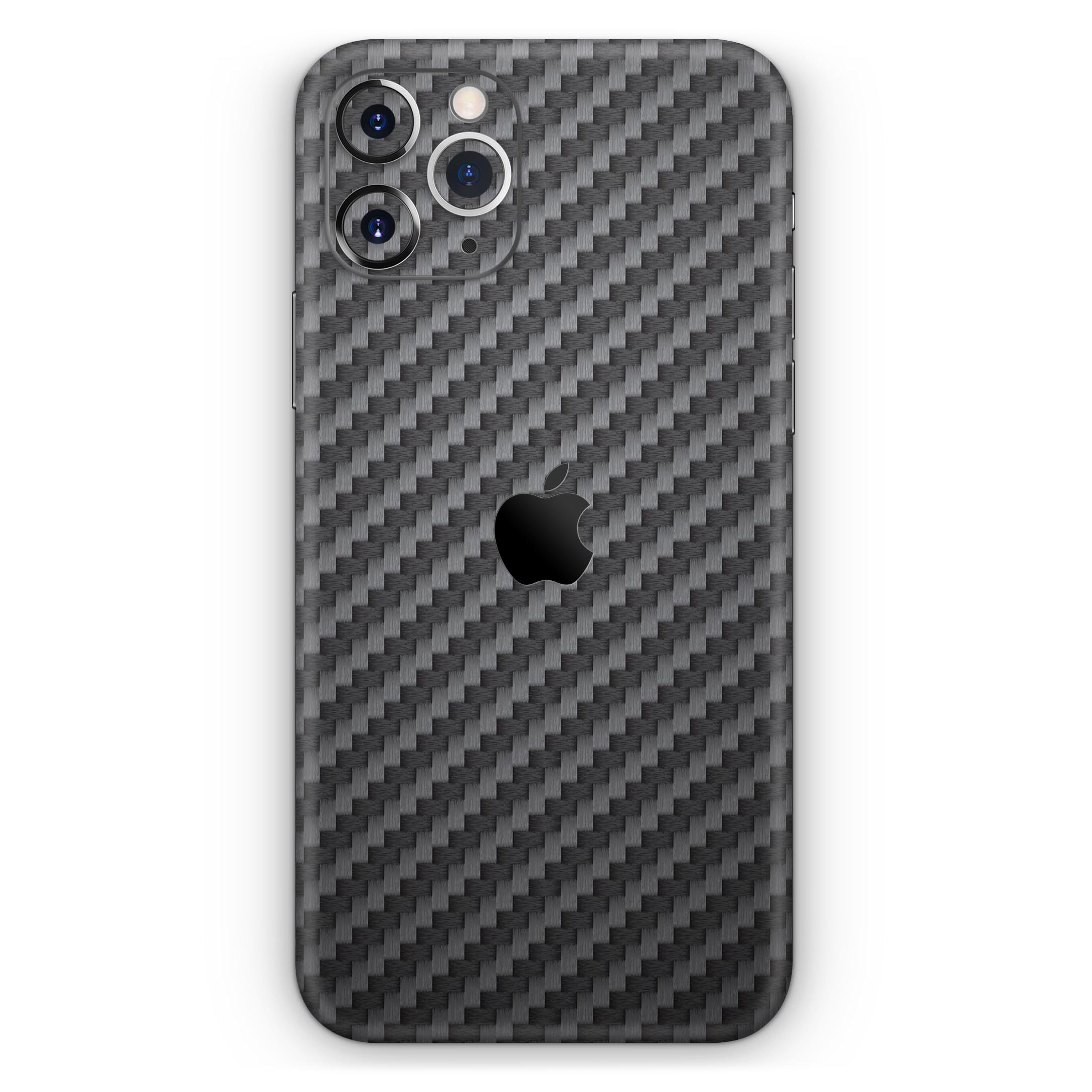 Carbon Fiber Texture Skin-Kit for Apple iPhone 12 and 12 Pro Max, showcasing a sleek design and premium vinyl material.