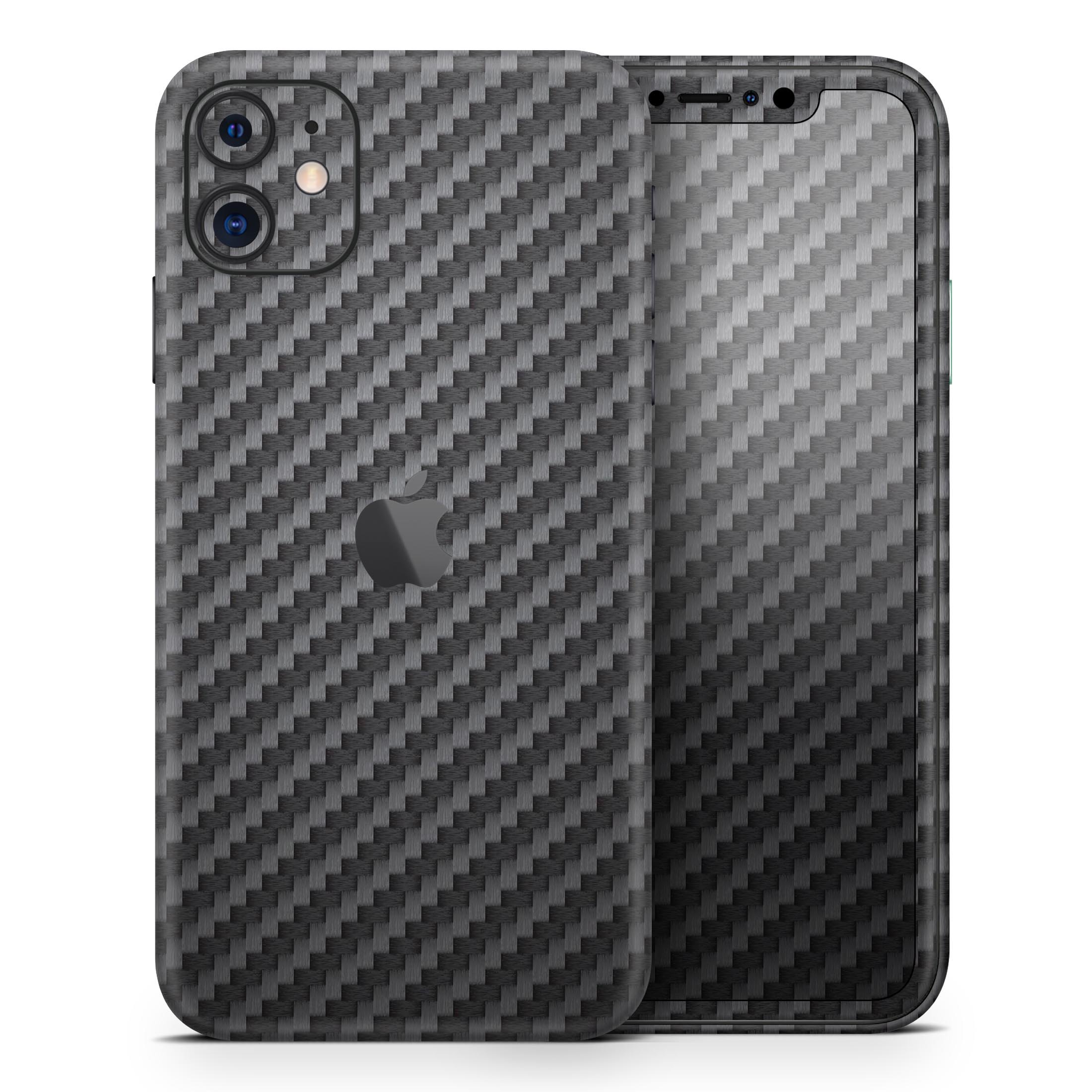 Carbon Fiber Texture Skin-Kit for Apple iPhone 12 and 12 Pro Max, showcasing a sleek design and premium vinyl material.