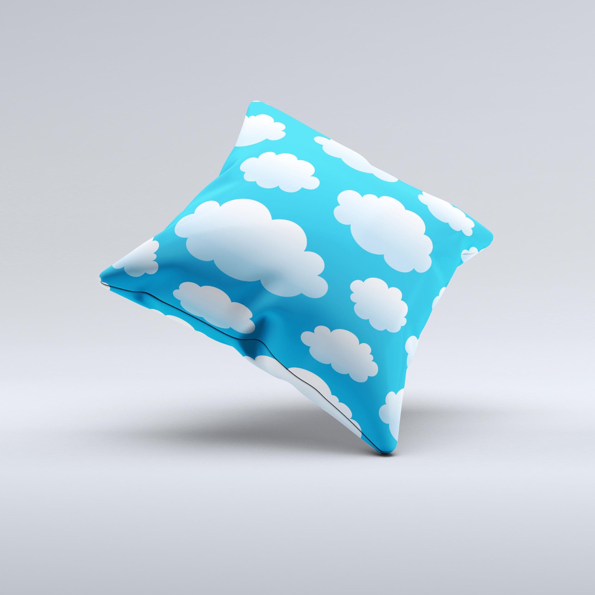 A whimsical Cartoon Cloudy Sky decorative throw pillow featuring a unique design, handcrafted in Virginia with high-quality materials.