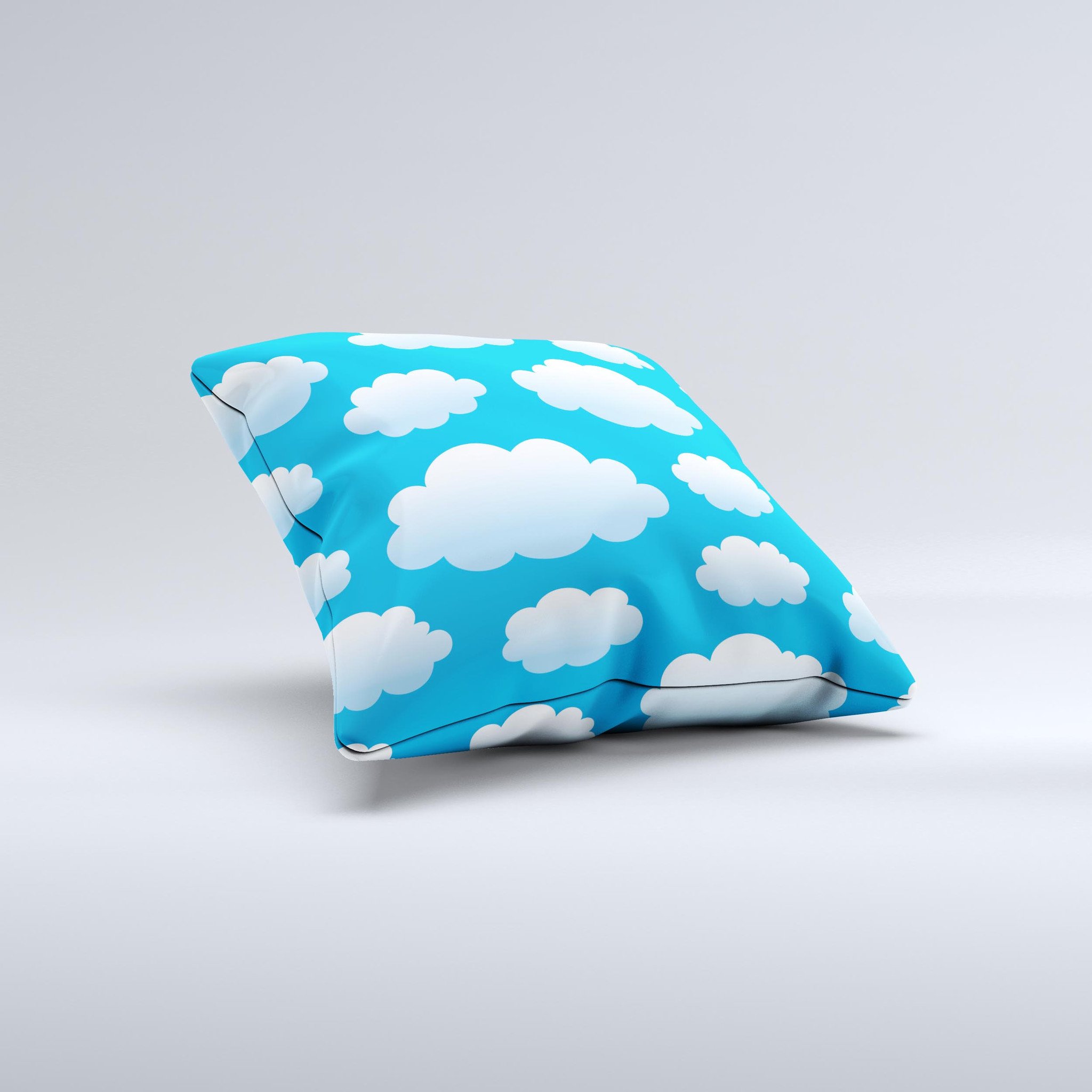 A whimsical Cartoon Cloudy Sky decorative throw pillow featuring a unique design, handcrafted in Virginia with high-quality materials.