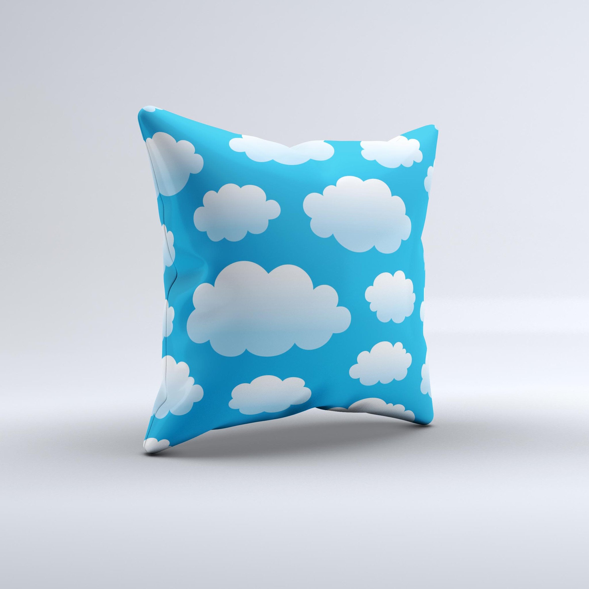 A whimsical Cartoon Cloudy Sky decorative throw pillow featuring a unique design, handcrafted in Virginia with high-quality materials.