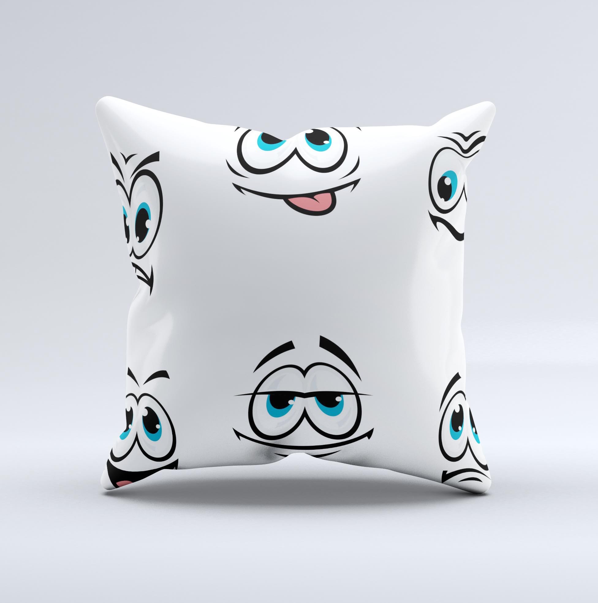 Cartoon Eyes Ink-Fuzed Decorative Throw Pillow featuring a whimsical design with cartoon eyes, handcrafted in Virginia.