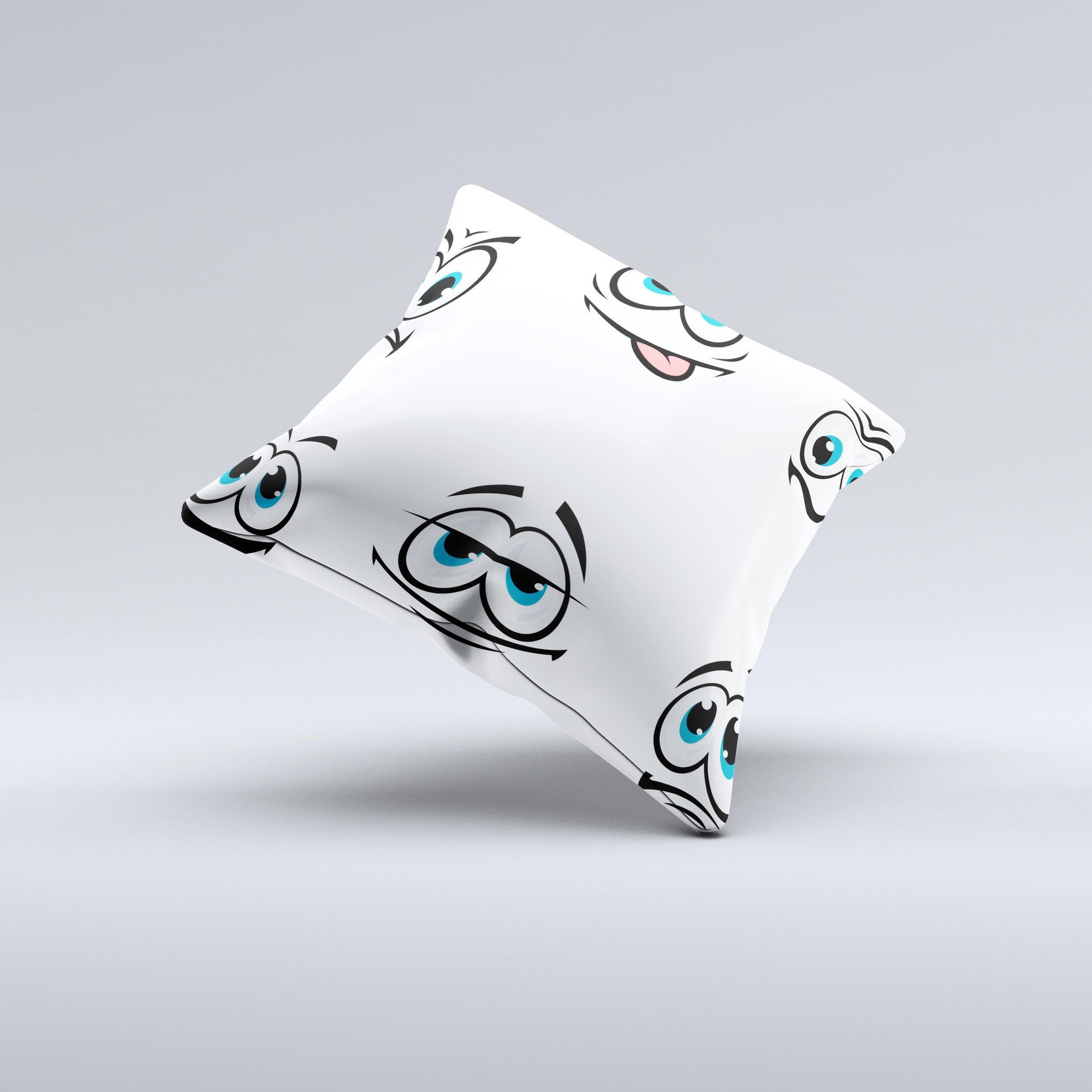 Cartoon Eyes Ink-Fuzed Decorative Throw Pillow featuring a whimsical design with cartoon eyes, handcrafted in Virginia.
