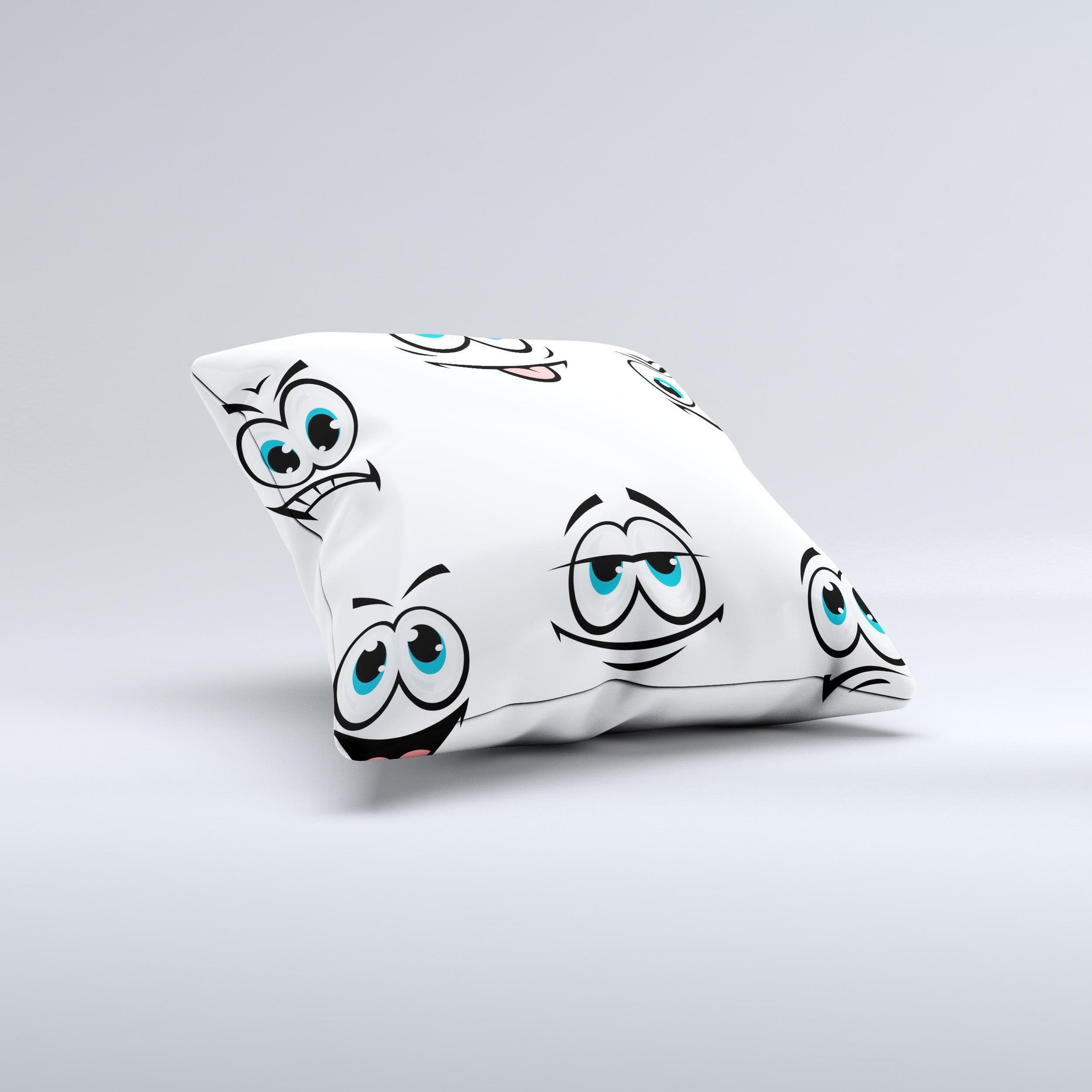 Cartoon Eyes Ink-Fuzed Decorative Throw Pillow featuring a whimsical design with cartoon eyes, handcrafted in Virginia.