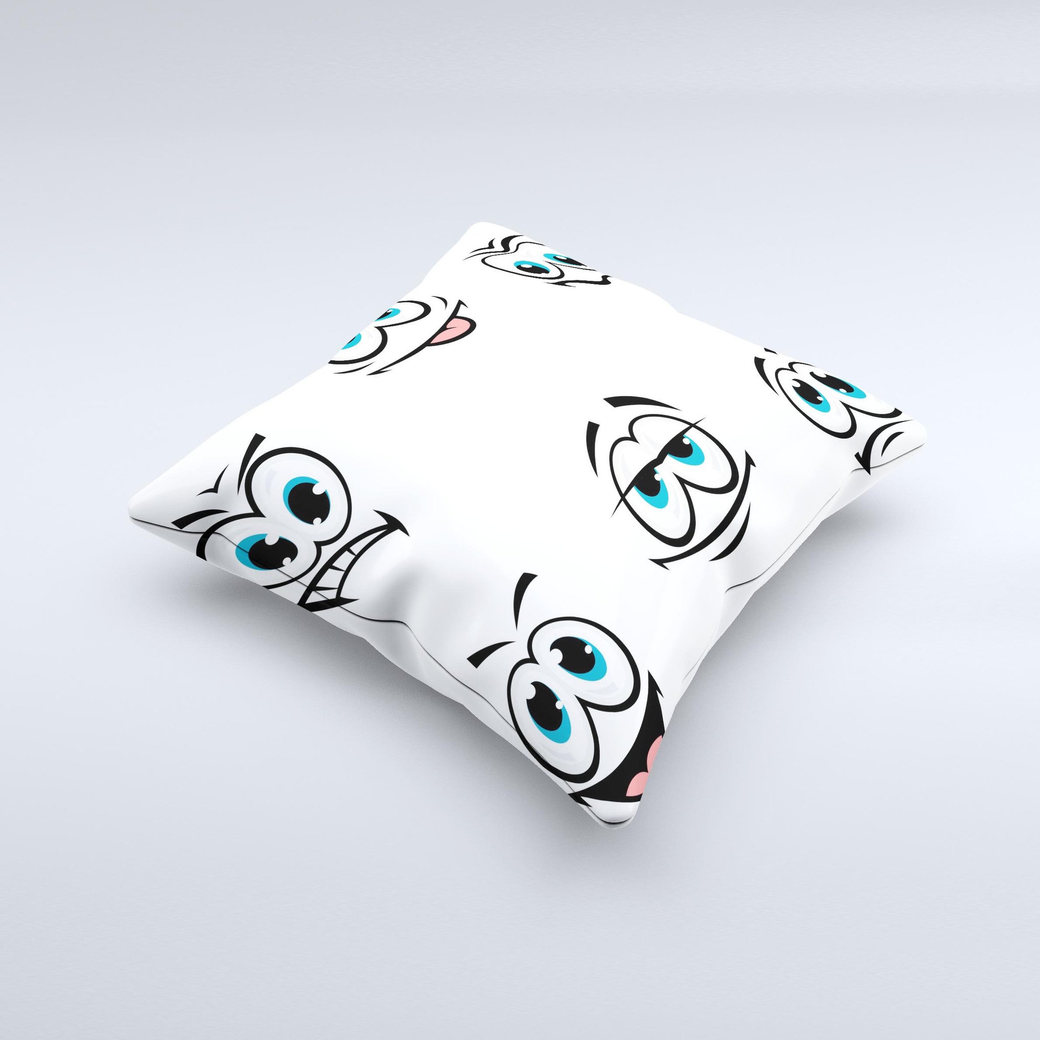 Cartoon Eyes Ink-Fuzed Decorative Throw Pillow featuring a whimsical design with cartoon eyes, handcrafted in Virginia.