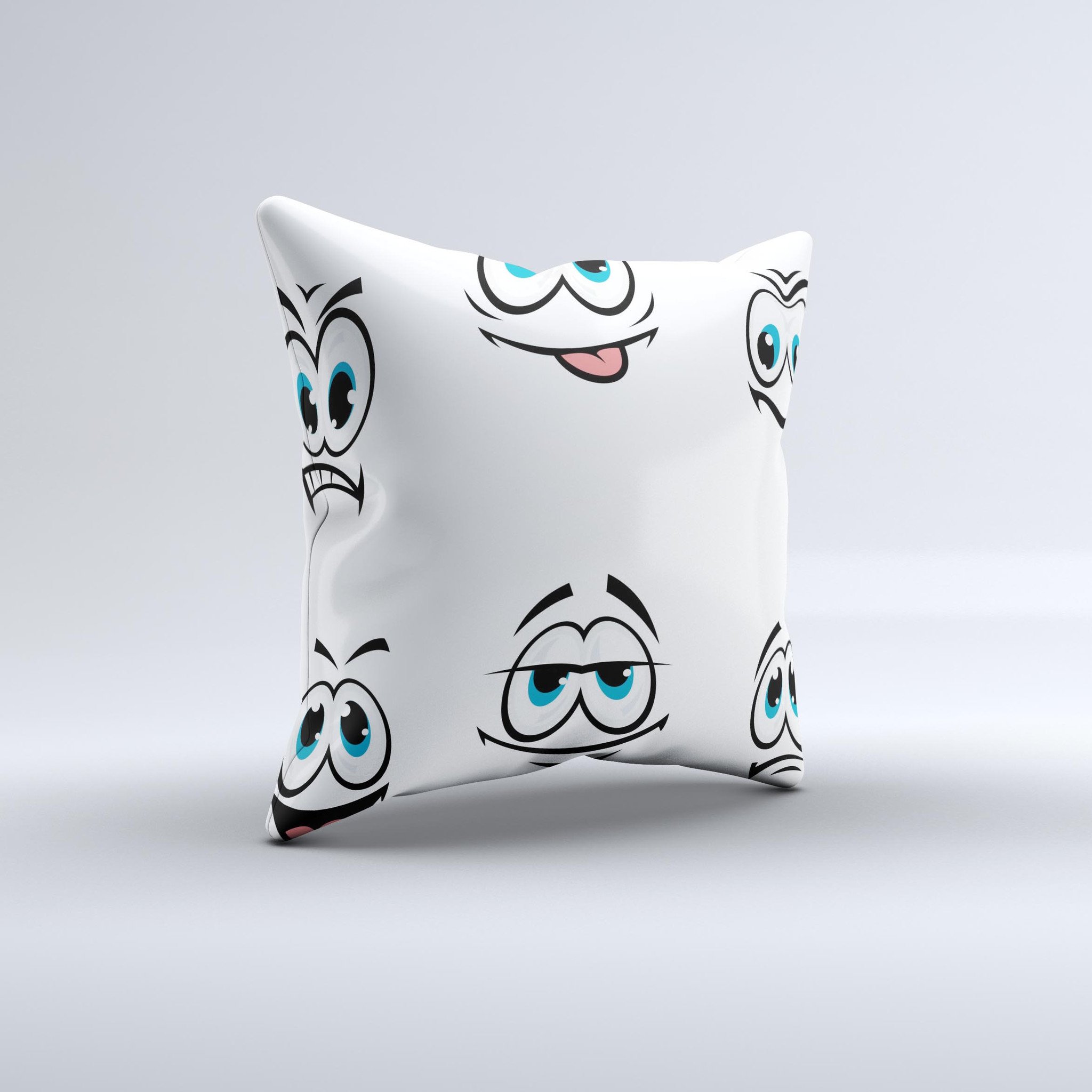 Cartoon Eyes Ink-Fuzed Decorative Throw Pillow featuring a whimsical design with cartoon eyes, handcrafted in Virginia.
