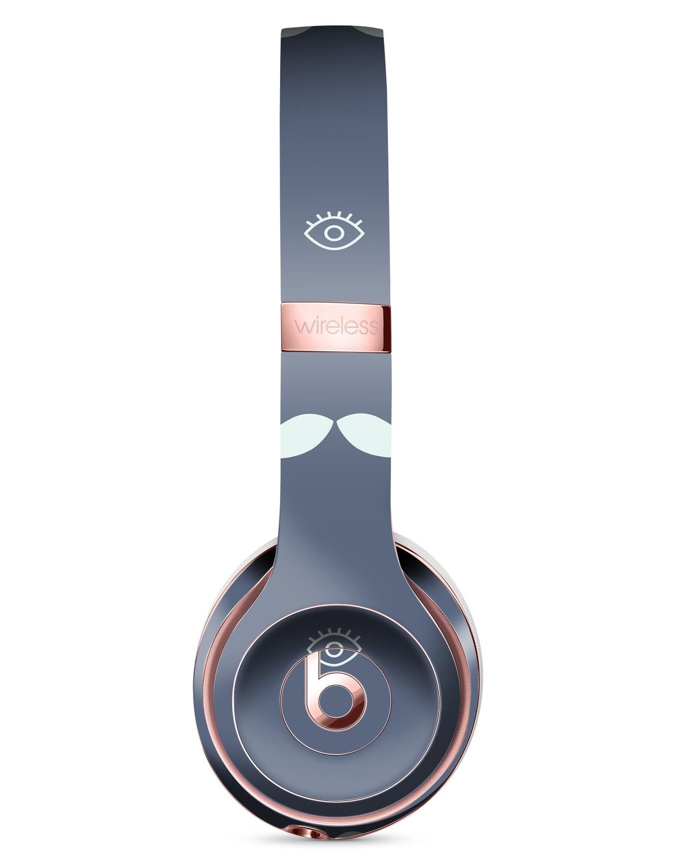 Cartoon Eyes Mustache design skin for Beats by Dre Solo 3 Wireless Headphones, featuring a navy pattern for stylish protection.