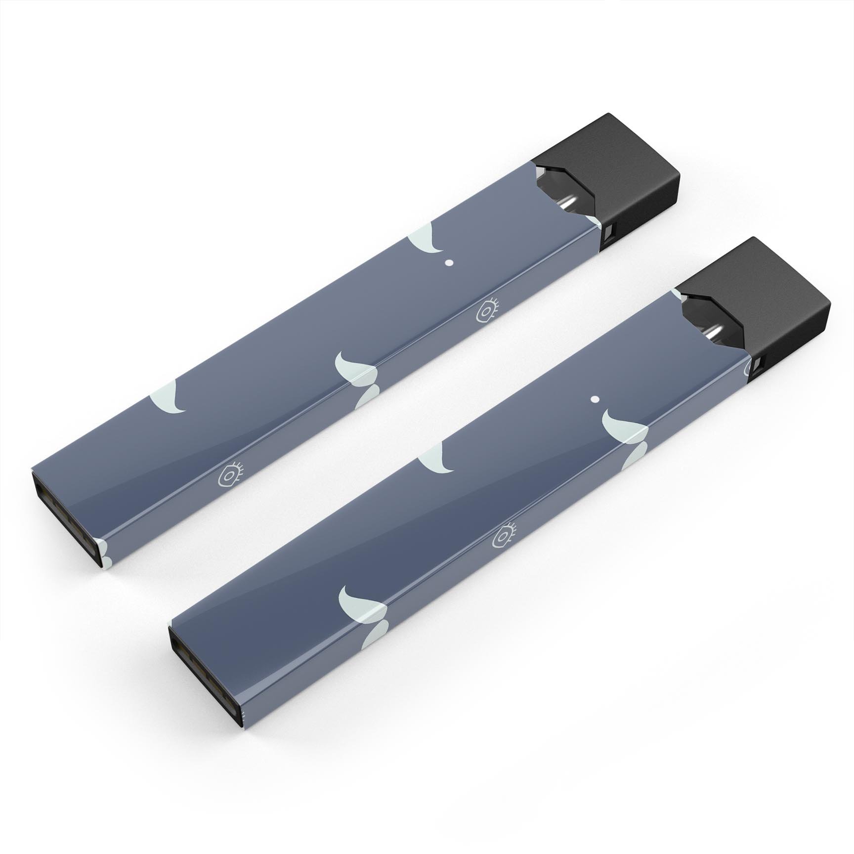 Cartoon Eyes Mustache decal on a navy background, designed for JUUL vaping device, showcasing vibrant colors and unique design.