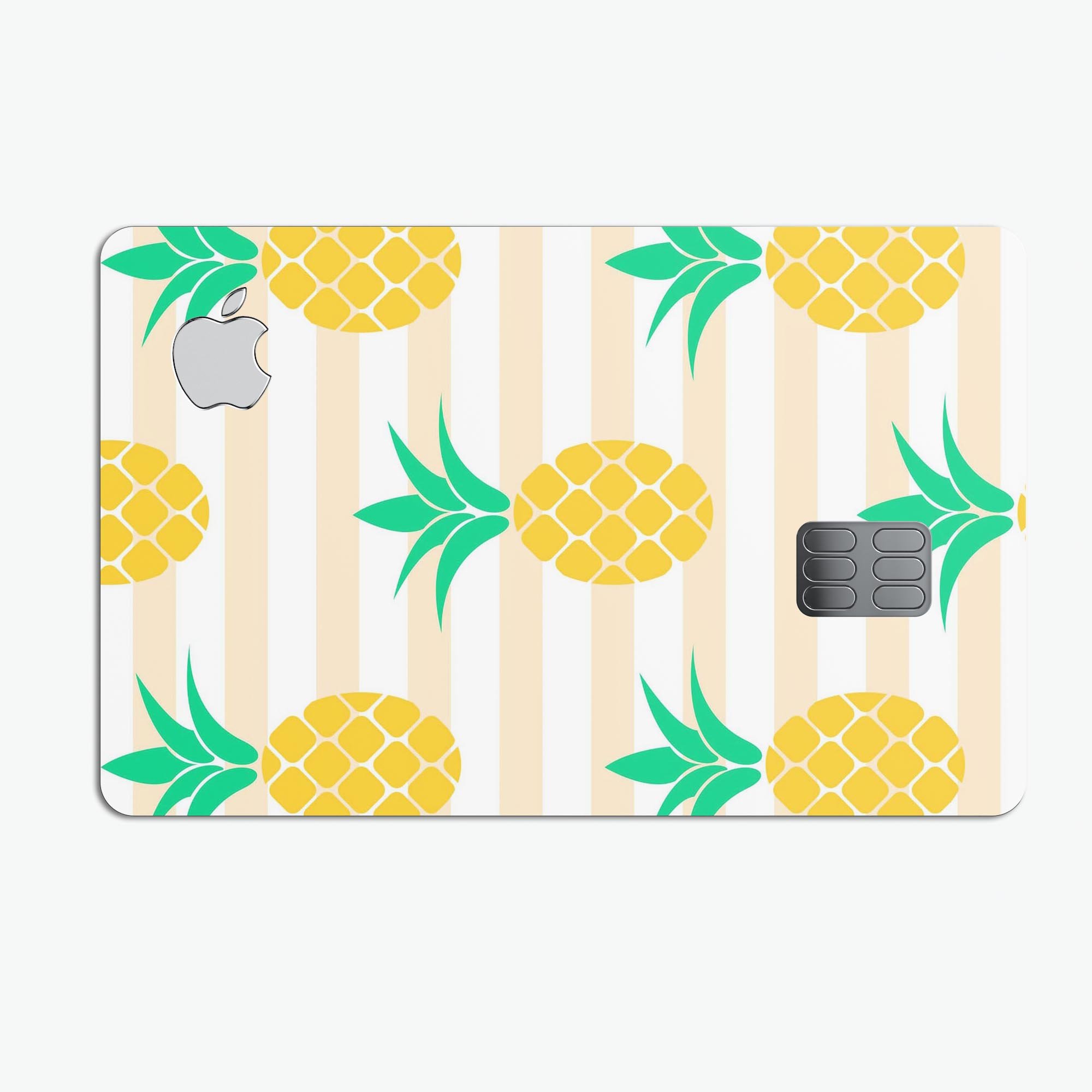 Cartoon Pineapples Over Stripes decal skin for Apple Card, showcasing vibrant colors and a fun design.
