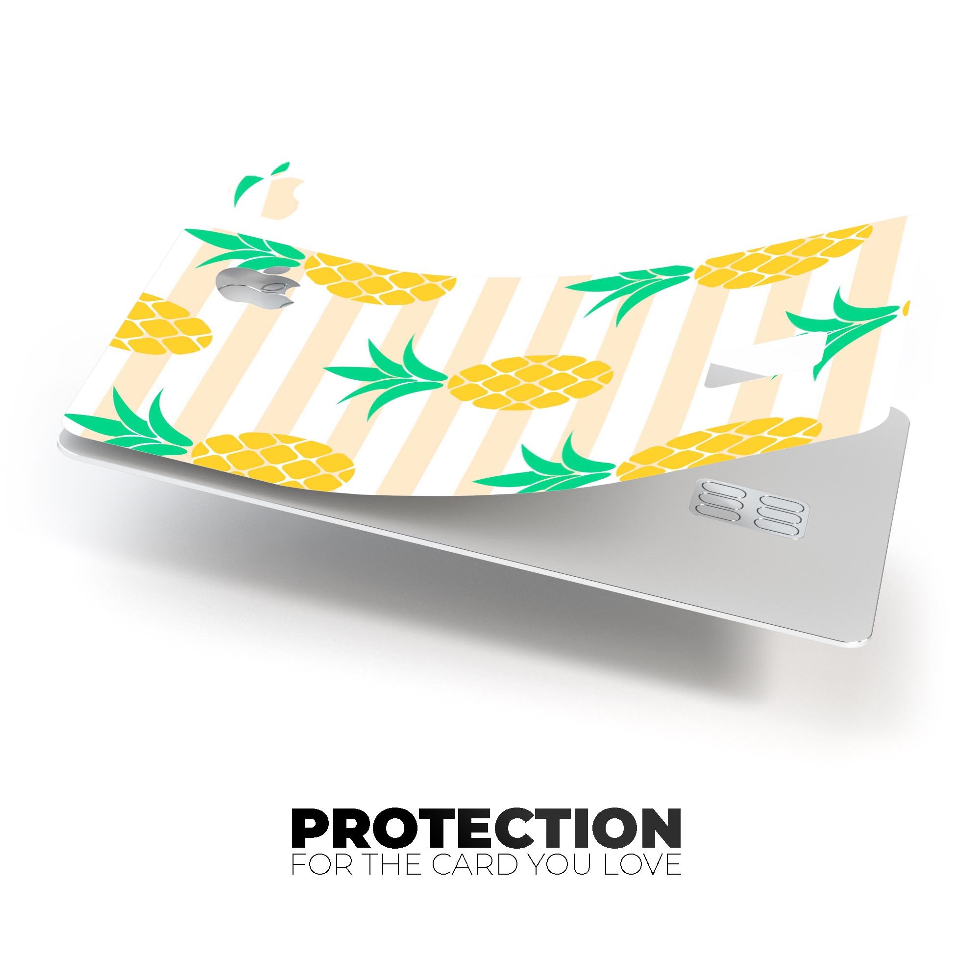 Cartoon Pineapples Over Stripes decal skin for Apple Card, showcasing vibrant colors and a fun design.
