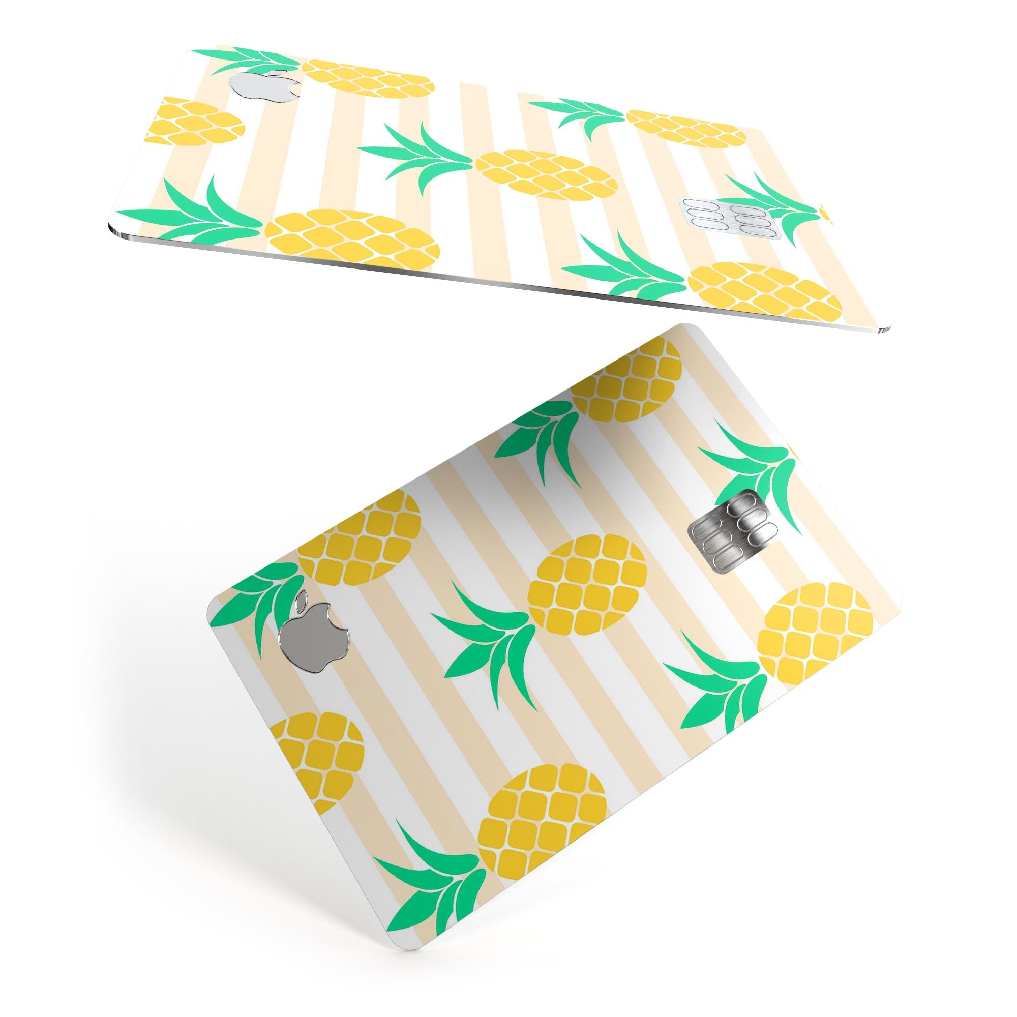 Cartoon Pineapples Over Stripes decal skin for Apple Card, showcasing vibrant colors and a fun design.