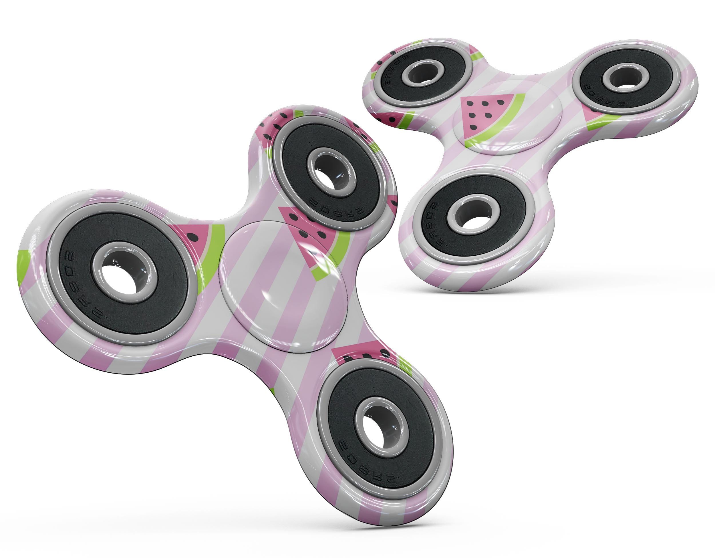 Cartoon Watermelon design skin kit for fidget spinner, featuring pink stripes and vibrant colors.
