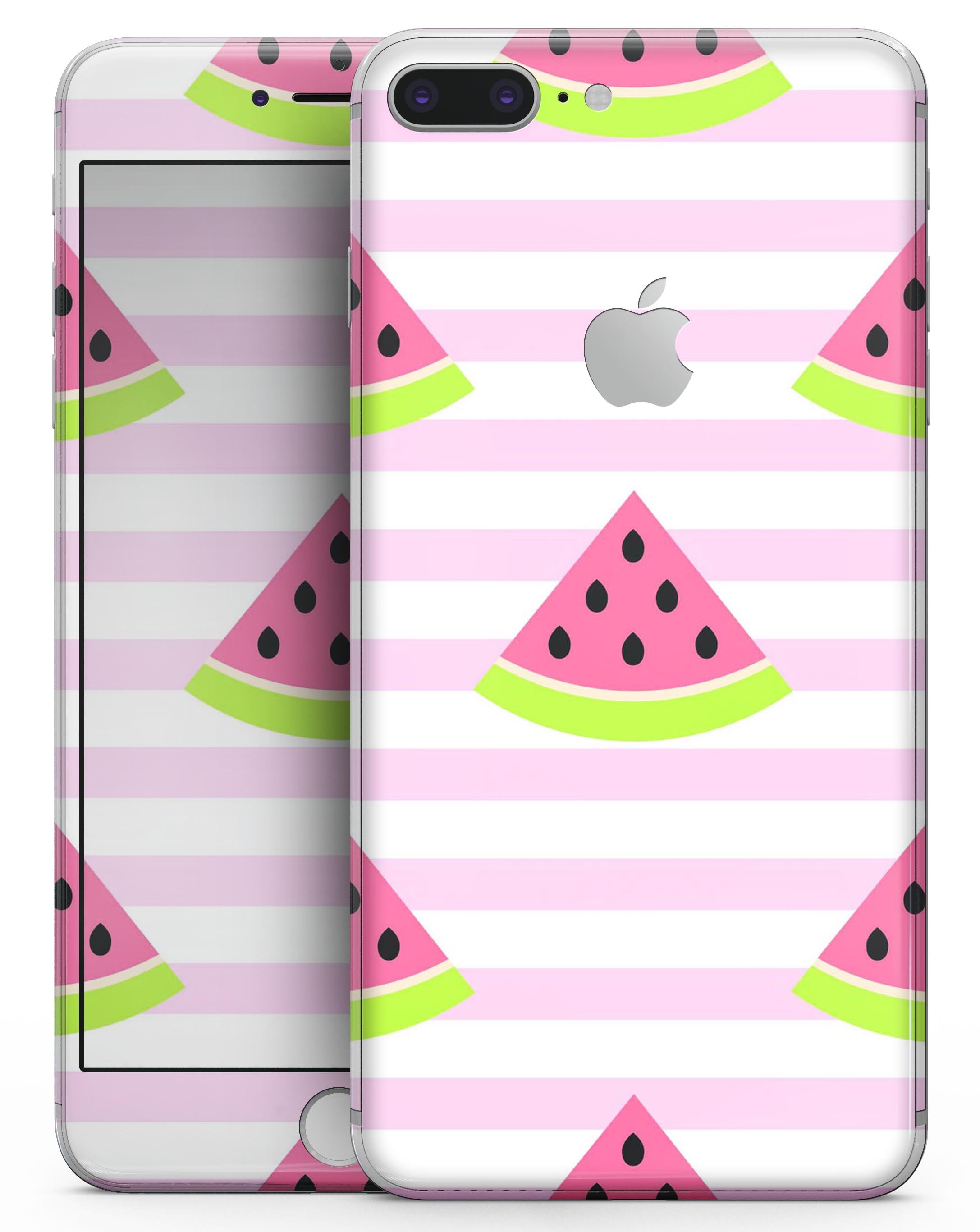 Cartoon Watermelon Skin-Kit for iPhone 8 and 8 Plus featuring vibrant colors and stripes design.