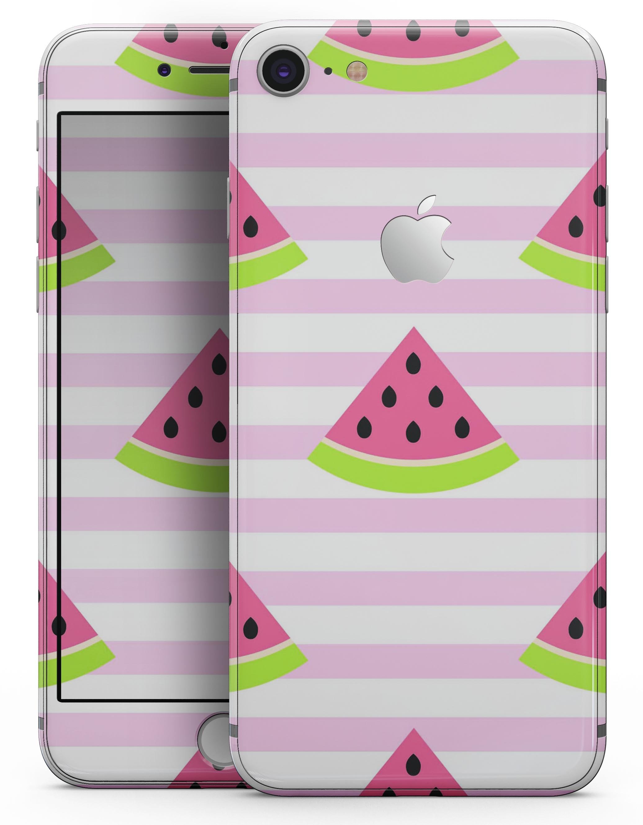 Cartoon Watermelon Skin-Kit for iPhone 8 and 8 Plus featuring vibrant colors and stripes design.