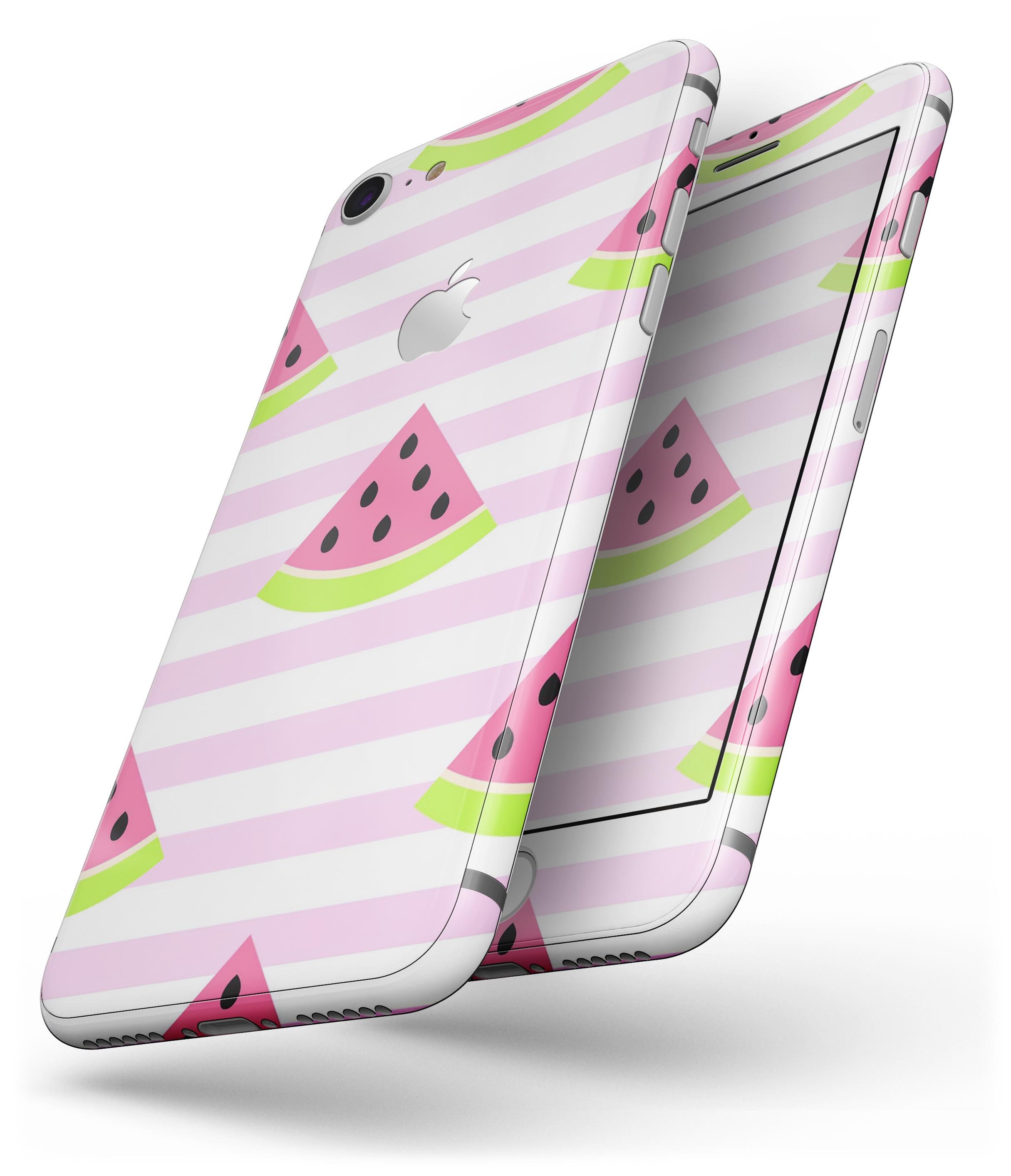 Cartoon Watermelon Skin-Kit for iPhone 8 and 8 Plus featuring vibrant colors and stripes design.
