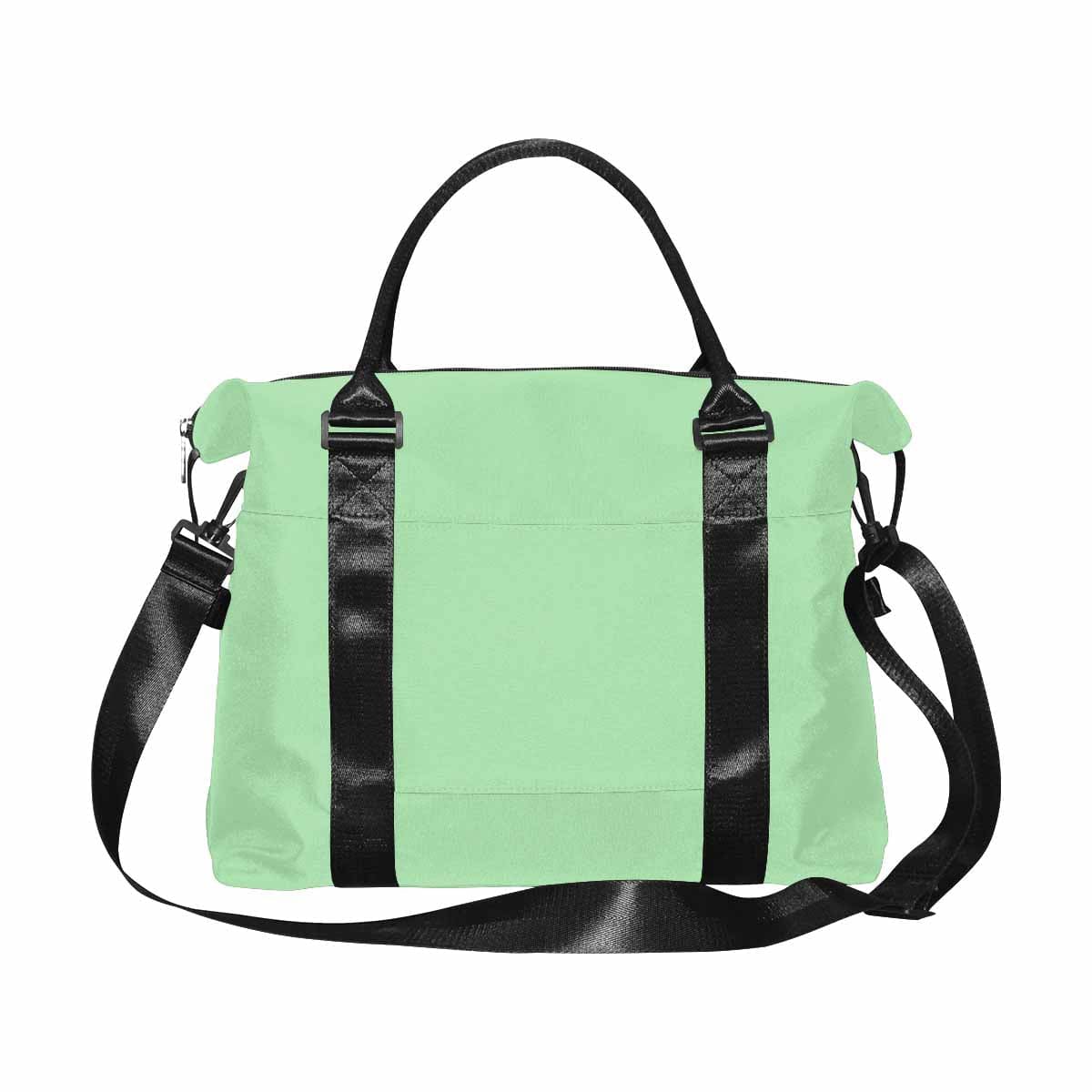 Celadon Green Duffel Bag showcasing its large size and durable oxford fabric, perfect for travel.