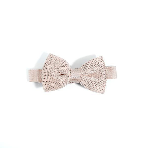 Children's rose quartz knitted bow tie, featuring a soft polyester material and stylish knitted design, perfect for ages 2-11.