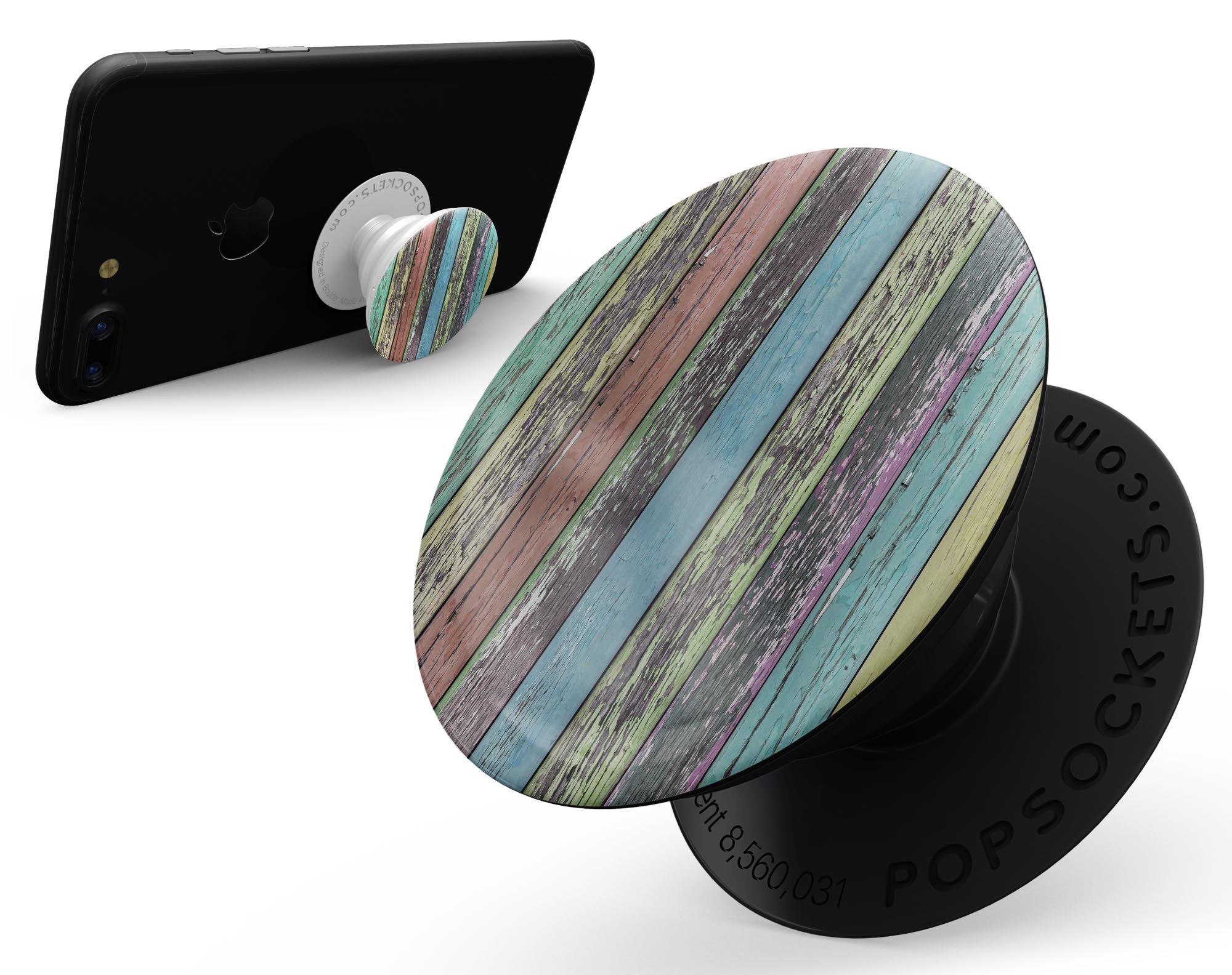 Chipped Pastel Paint Skin Kit for PopSockets, showcasing a colorful and stylish design on a smartphone grip.