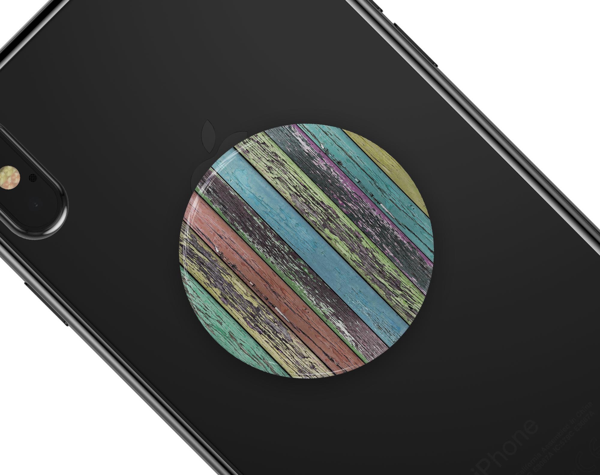 Chipped Pastel Paint Skin Kit for PopSockets, showcasing a colorful and stylish design on a smartphone grip.
