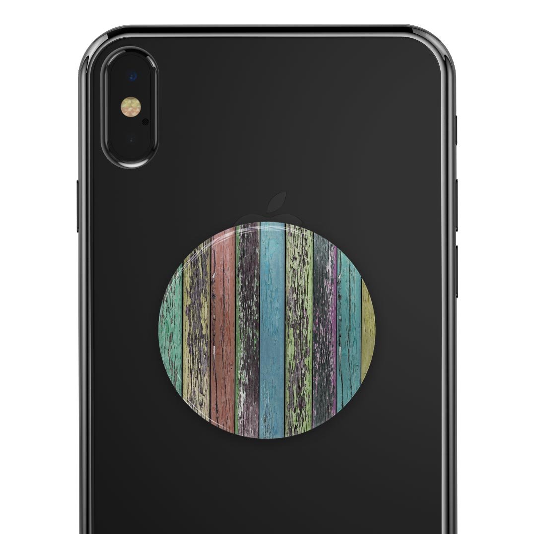 Chipped Pastel Paint Skin Kit for PopSockets, showcasing a colorful and stylish design on a smartphone grip.