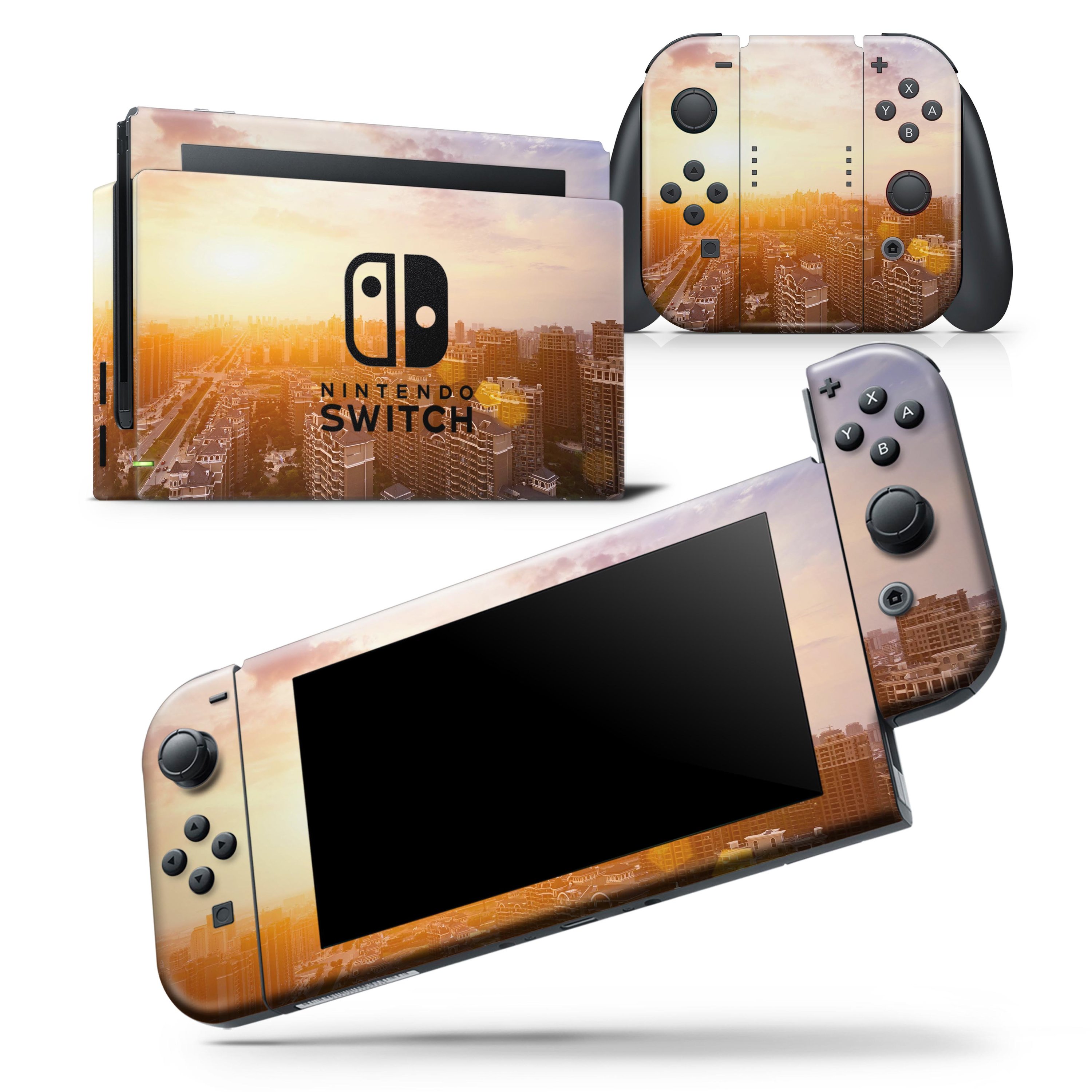 Cityscape at Sunset skin wrap decal for Nintendo Switch Lite, showcasing vibrant colors and a sleek design that fits perfectly on the console.