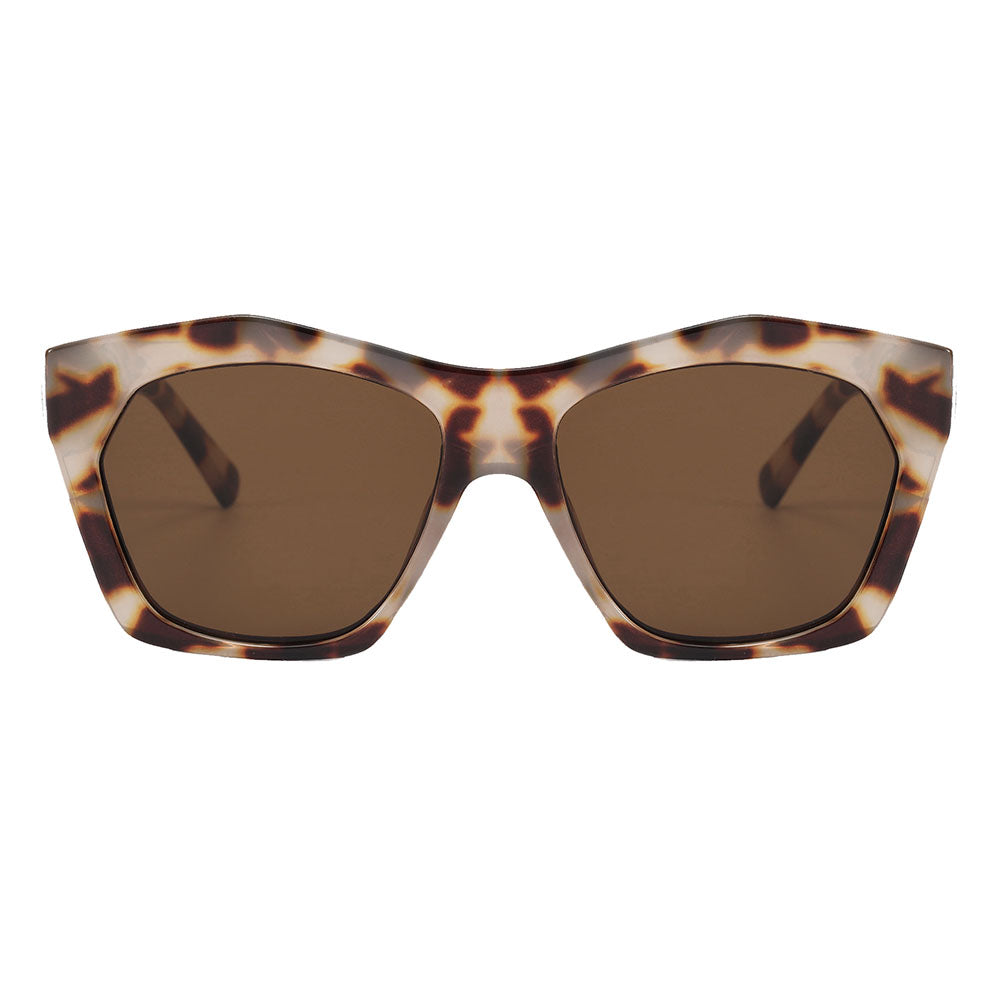 Clara sunglasses featuring a geometric oversized frame in glossy black and white torte colors.