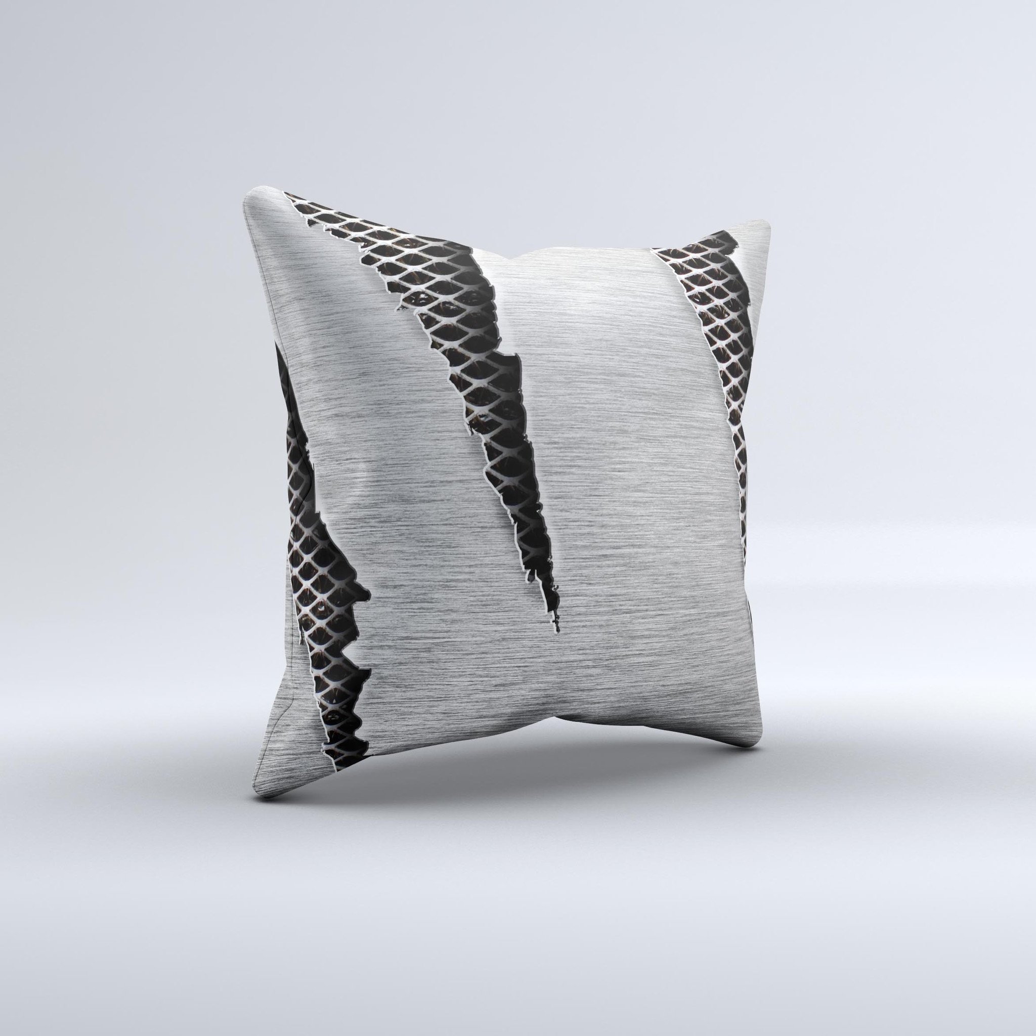 Clawed Metal Sheet Ink-Fuzed Decorative Throw Pillow showcasing unique handcrafted design with high thread count fabric.