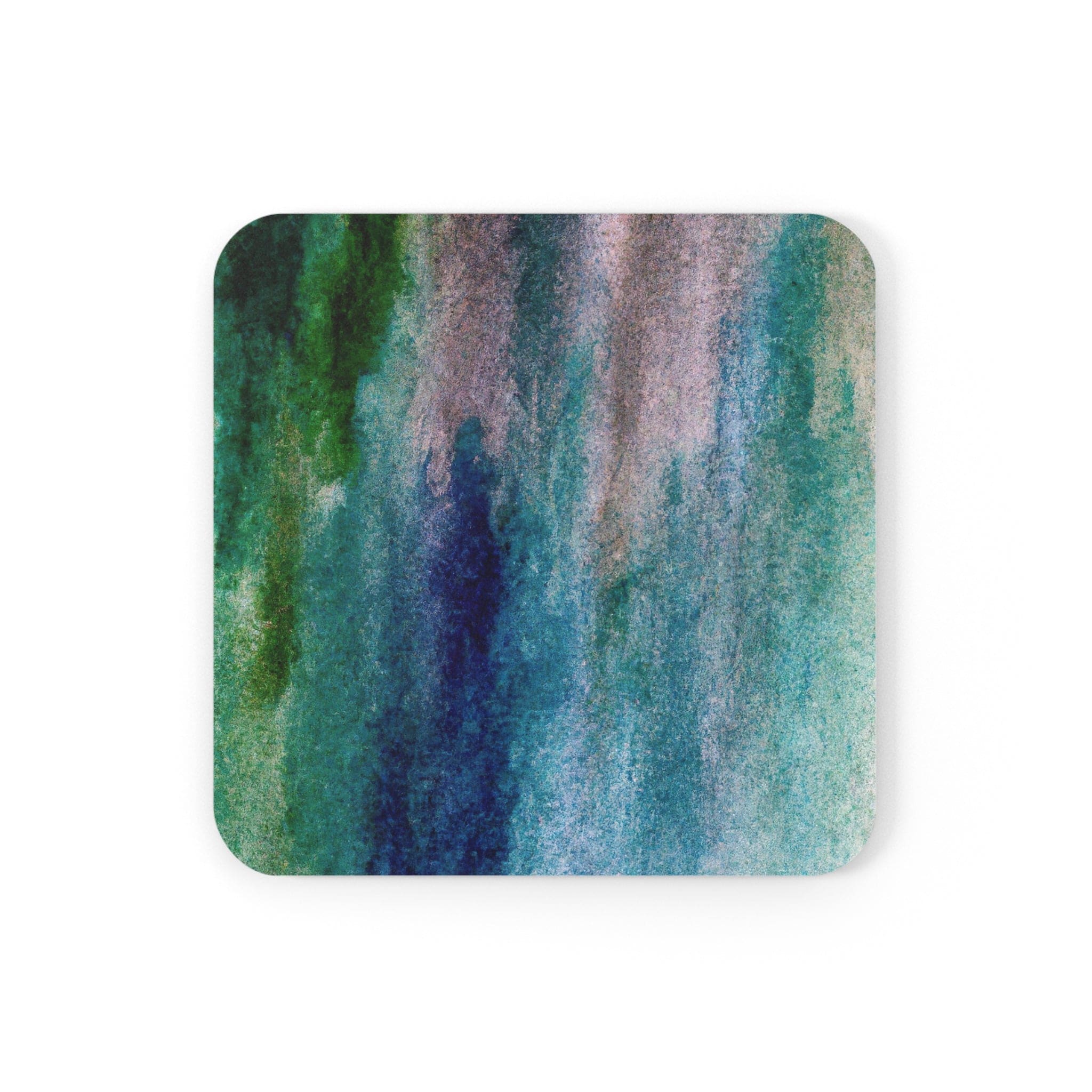 A stylish set of 4 coasters featuring a blue hue watercolor abstract print, perfect for protecting surfaces from drinks.