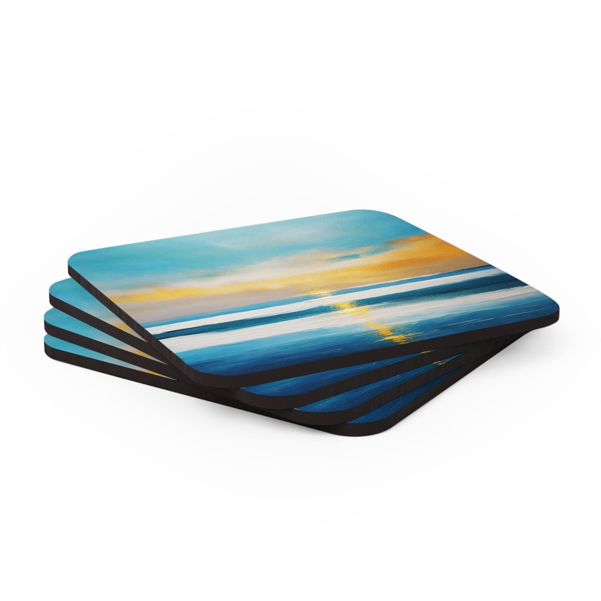 Coaster Set of 4 featuring Blue Ocean Golden Sunset Print, showcasing elegant design and durable materials.