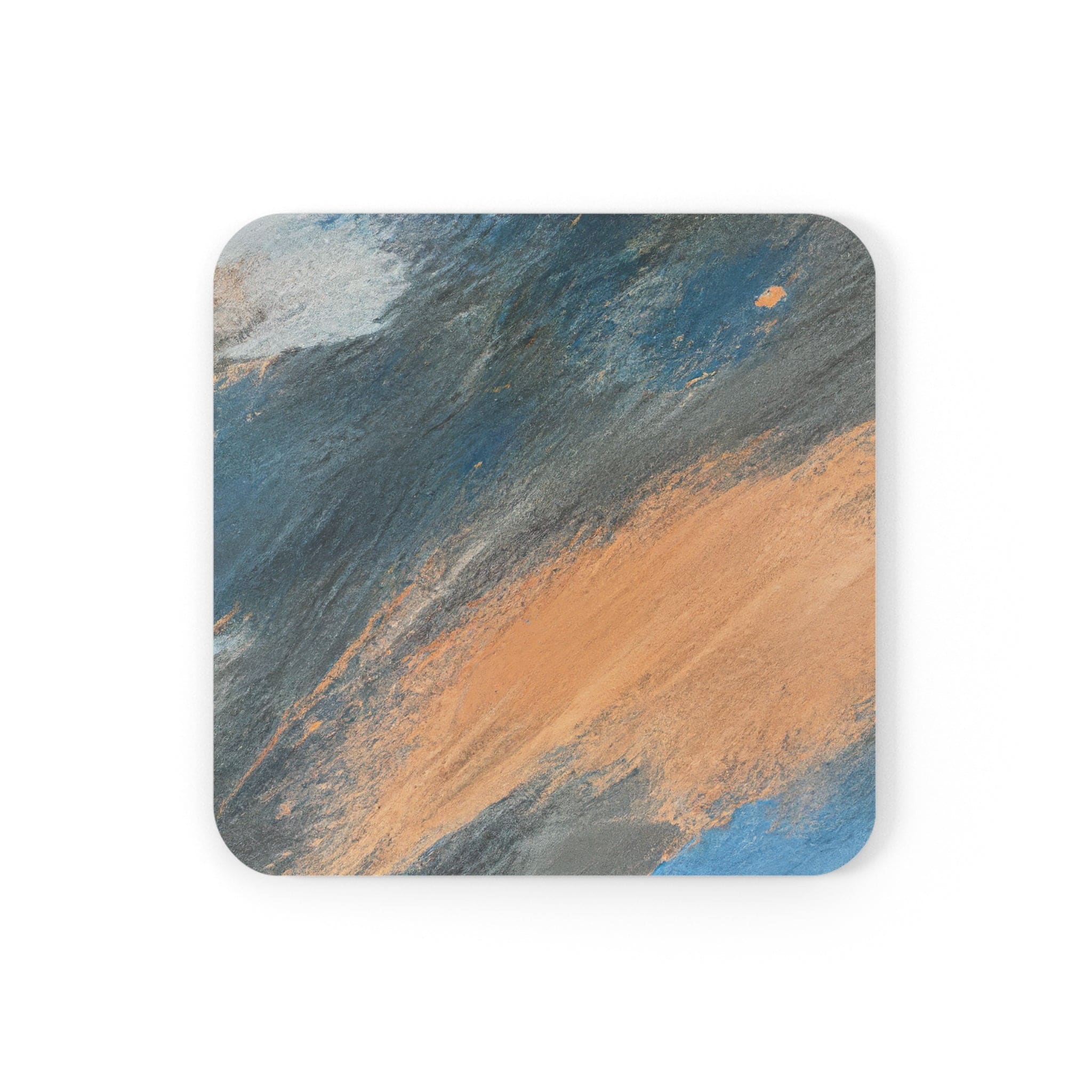 Coaster Set of 4 featuring a blue and orange abstract pattern, showcasing stylish design and durable materials.
