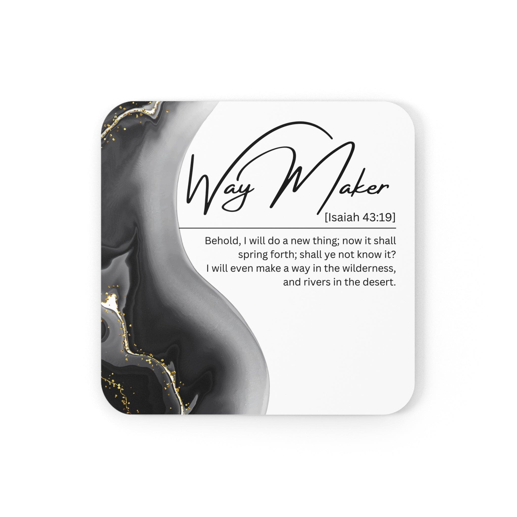 Coaster Set of 4 featuring Way Maker Grey Print, showcasing stylish design and durable materials for drinks.