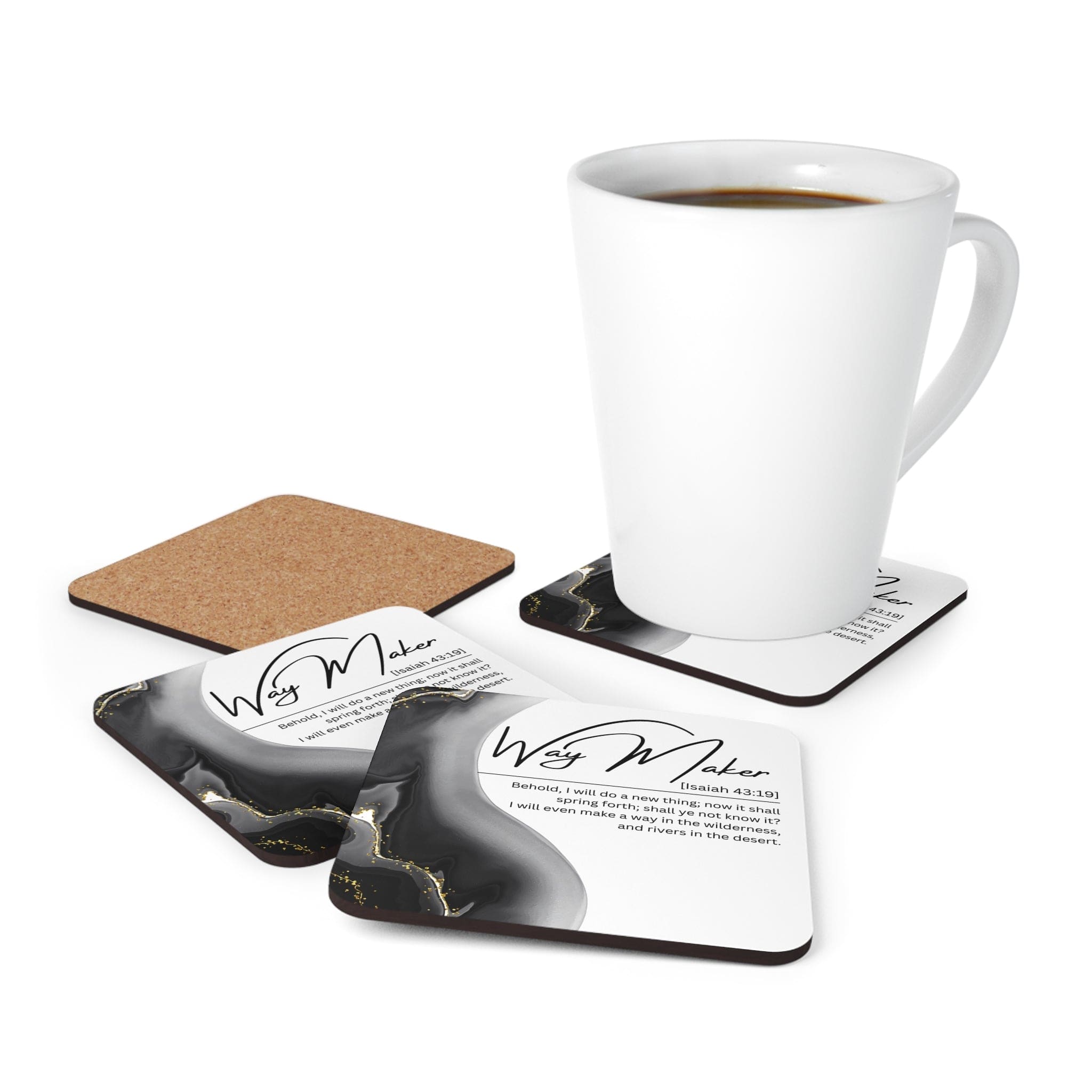 Coaster Set of 4 featuring Way Maker Grey Print, showcasing stylish design and durable materials for drinks.