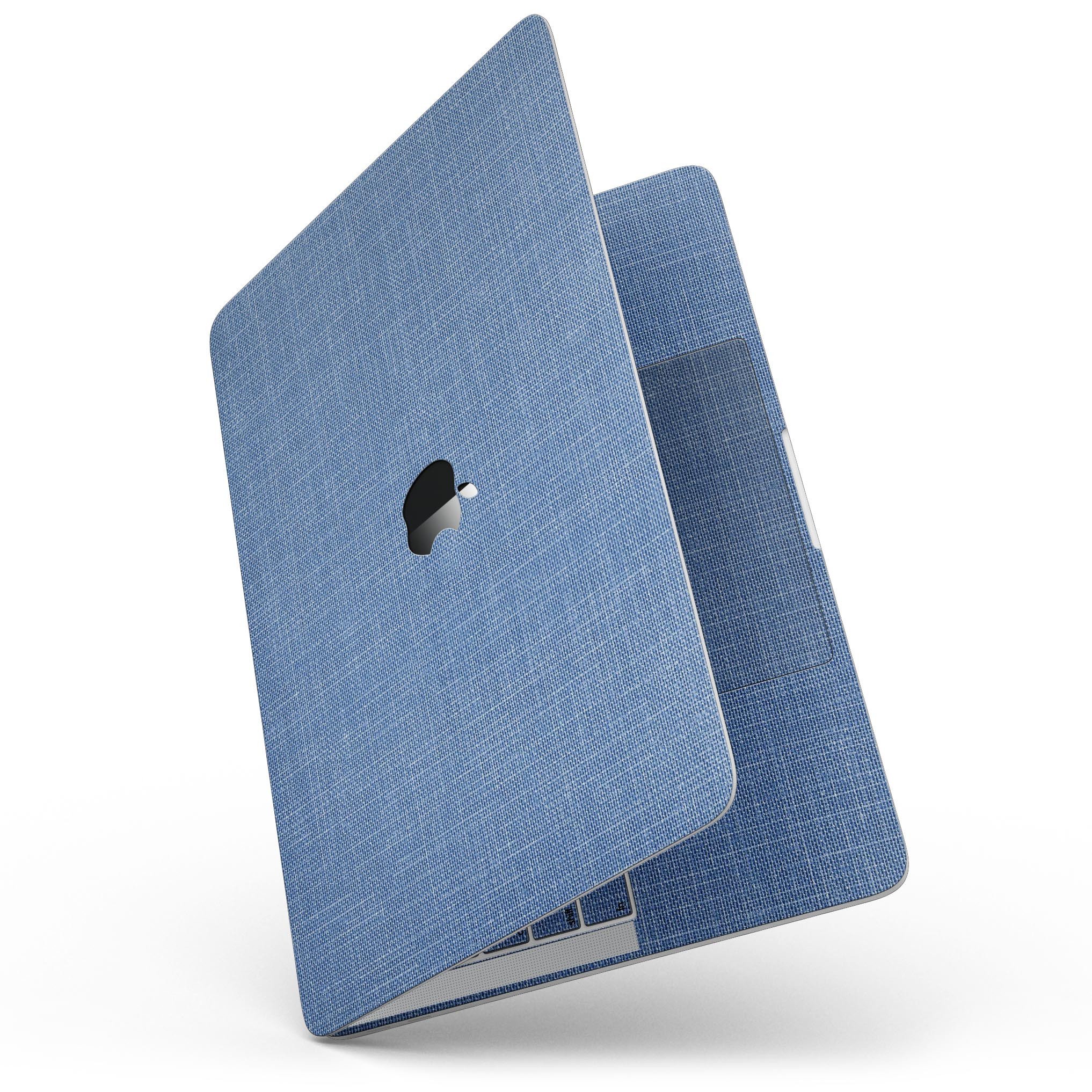 Cobalt Scratched Fabric Surface Skin Kit for MacBook Pro with Touch Bar, showcasing its stylish design and premium vinyl material.