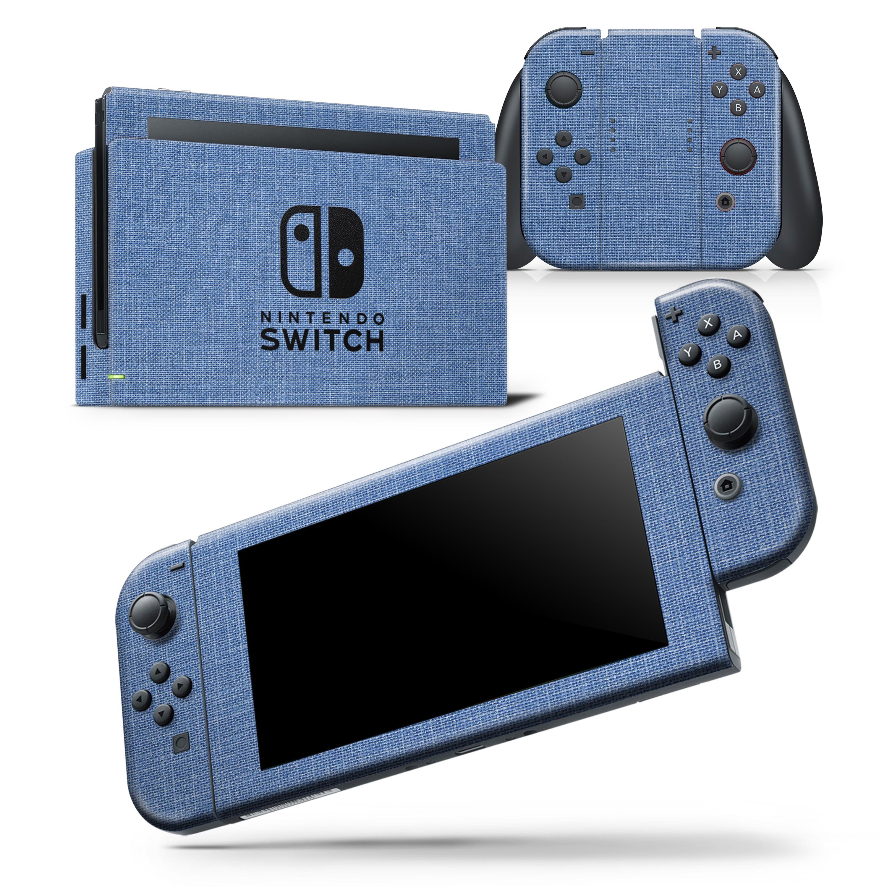 Cobalt scratched fabric skin wrap decal for Nintendo Switch, showcasing a stylish design that fits snugly on the console and controllers.