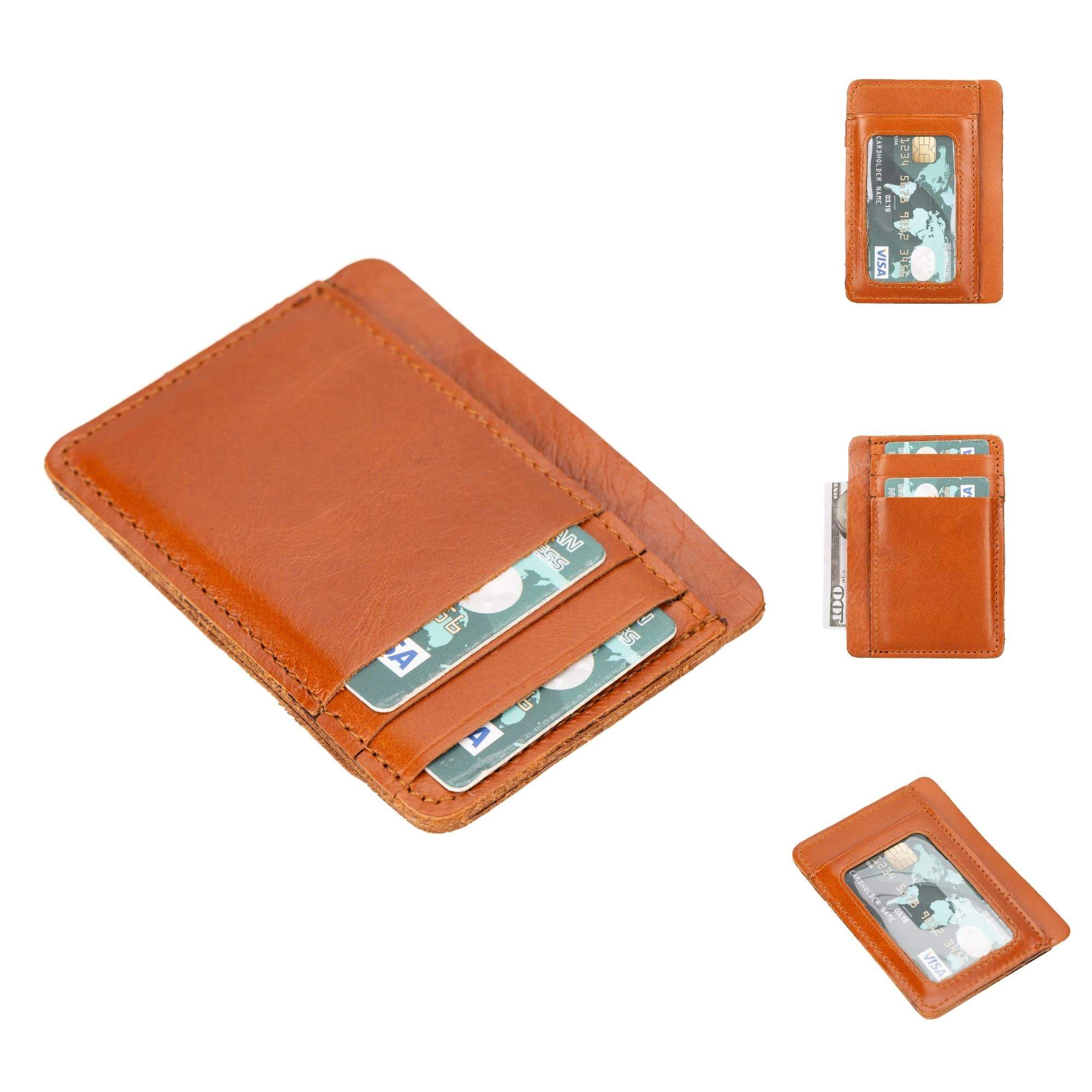 Cody Leather Card Holder and Wallet in genuine leather, featuring a minimalist design with multiple compartments for bills and cards.