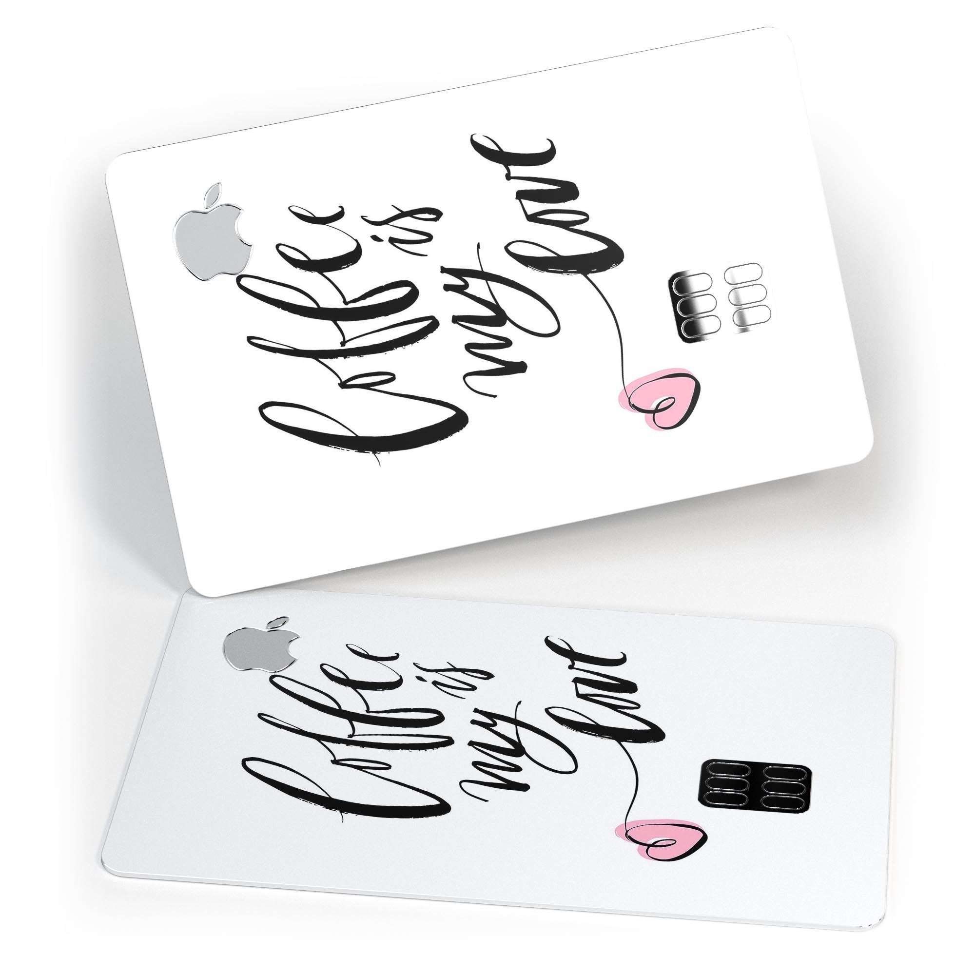 Coffee is My Love Premium Protective Decal Skin-Kit for Apple Card, showcasing a stylish design and high-quality vinyl material.