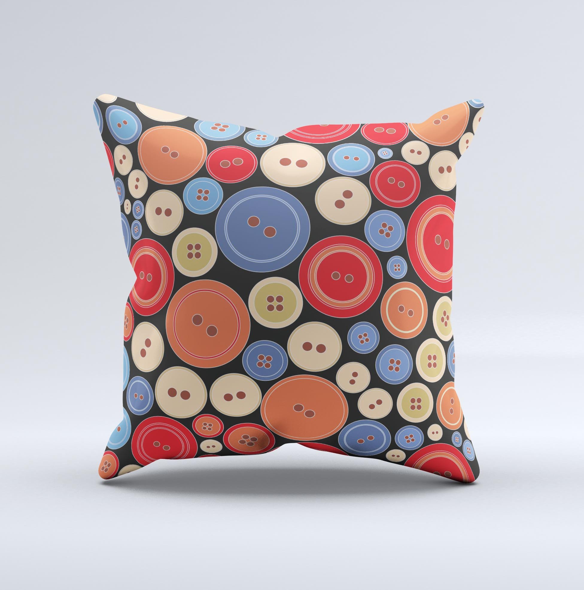 Colored Vector Buttons ink-Fuzed Decorative Throw Pillow showcasing vibrant colors and unique design, handcrafted in Virginia.