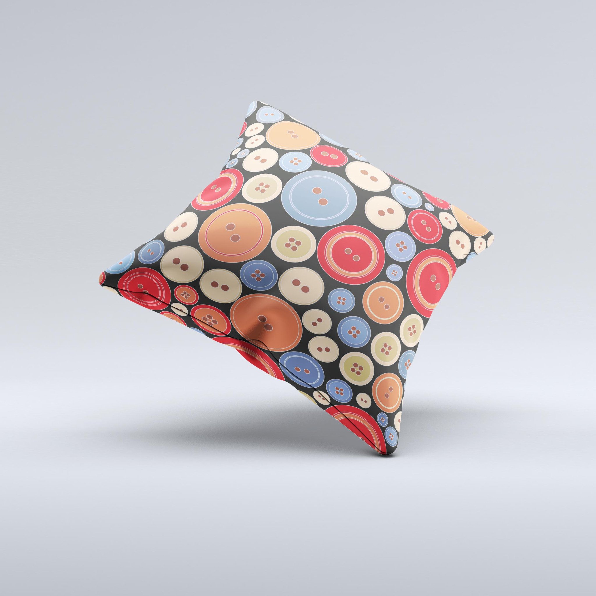 Colored Vector Buttons ink-Fuzed Decorative Throw Pillow showcasing vibrant colors and unique design, handcrafted in Virginia.
