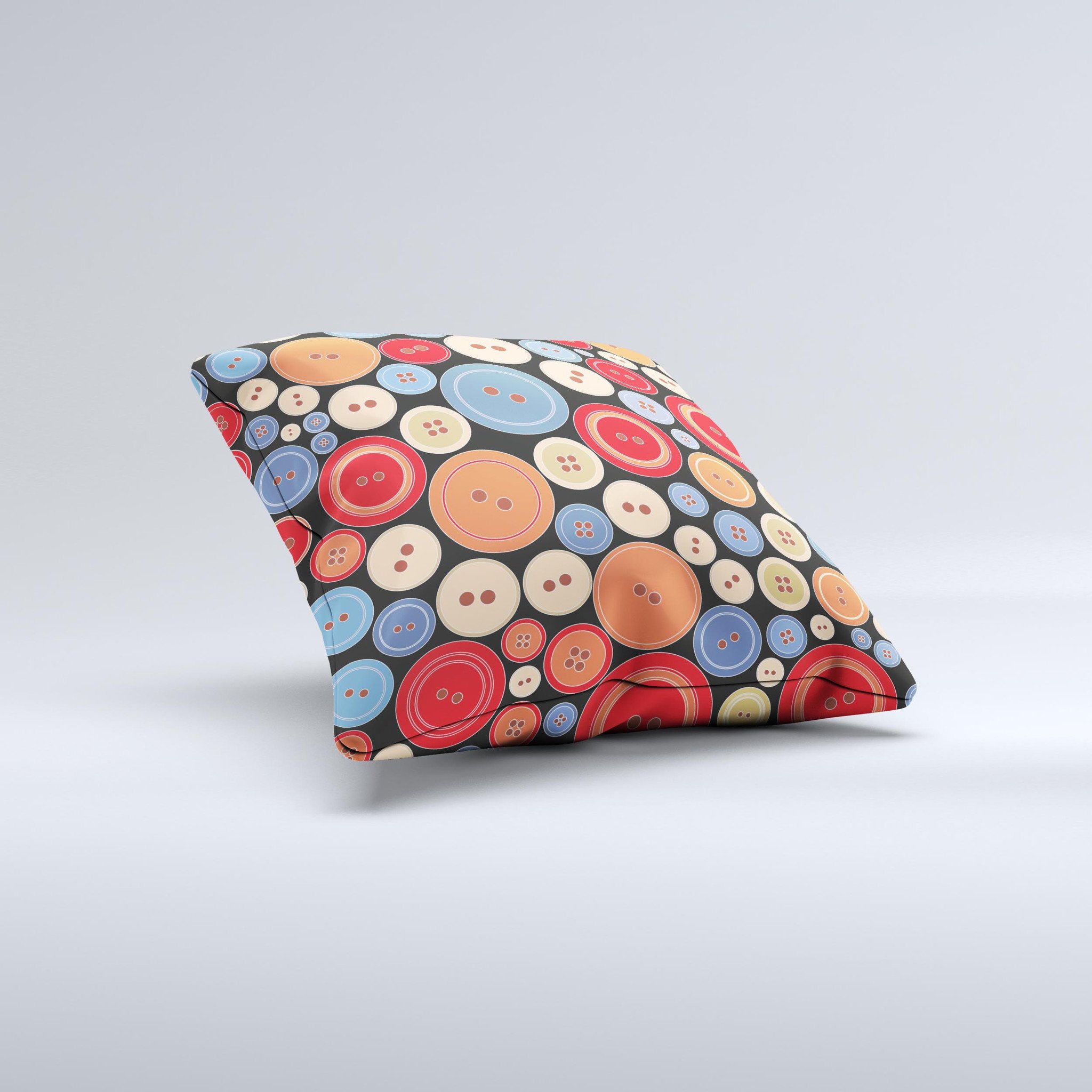 Colored Vector Buttons ink-Fuzed Decorative Throw Pillow showcasing vibrant colors and unique design, handcrafted in Virginia.