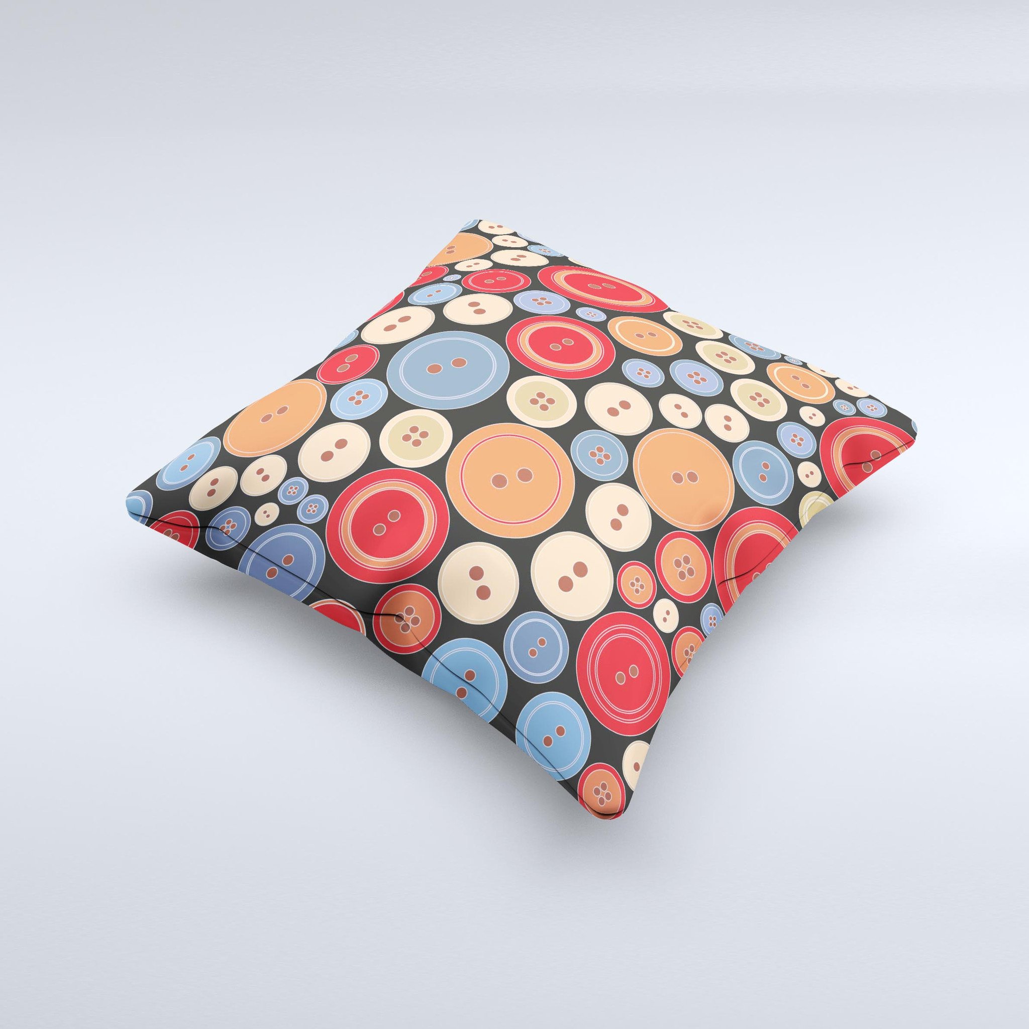 Colored Vector Buttons ink-Fuzed Decorative Throw Pillow showcasing vibrant colors and unique design, handcrafted in Virginia.