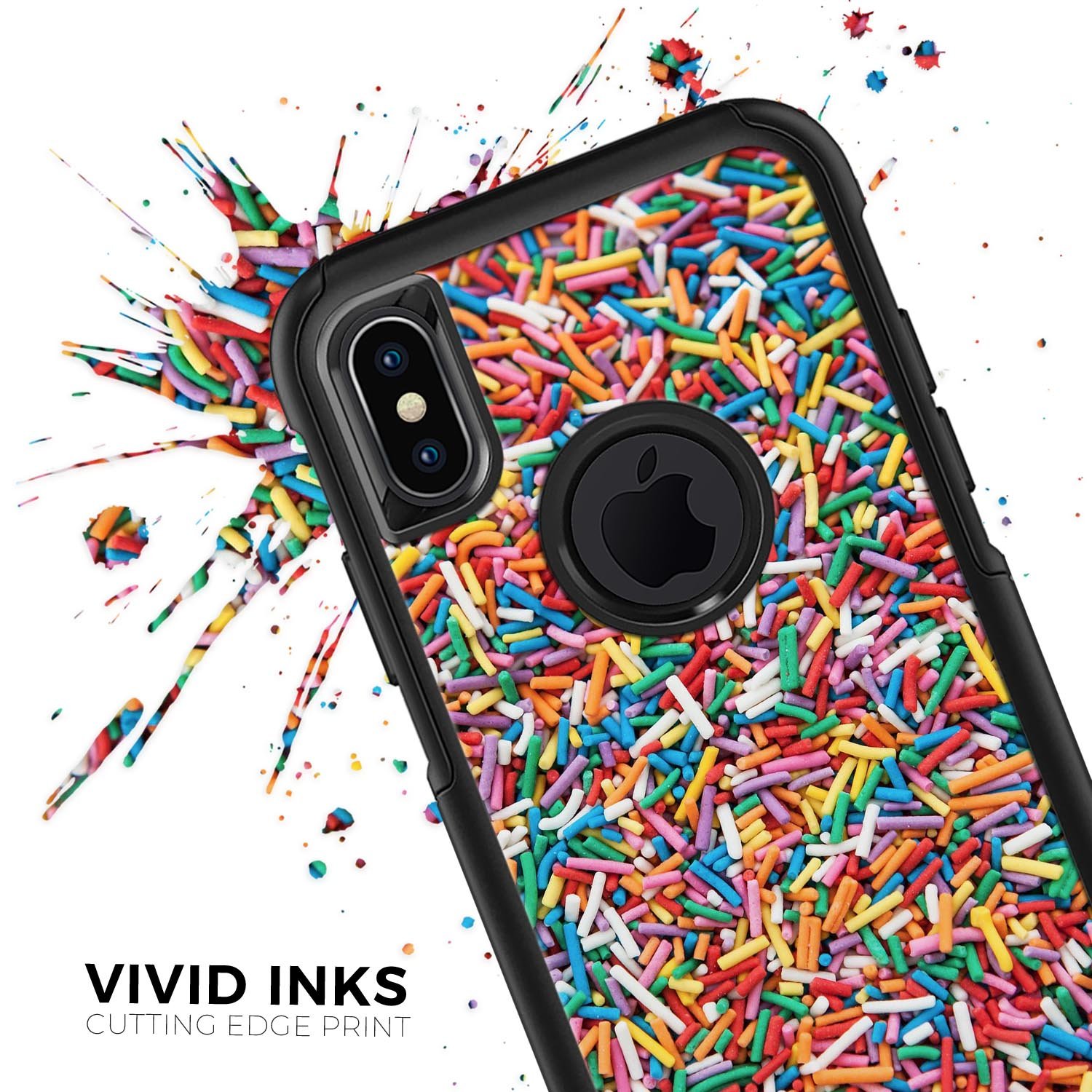 Colorful Candy Sprinkles Skin Kit for iPhone OtterBox cases, featuring a vibrant sprinkle design on a protective skin.