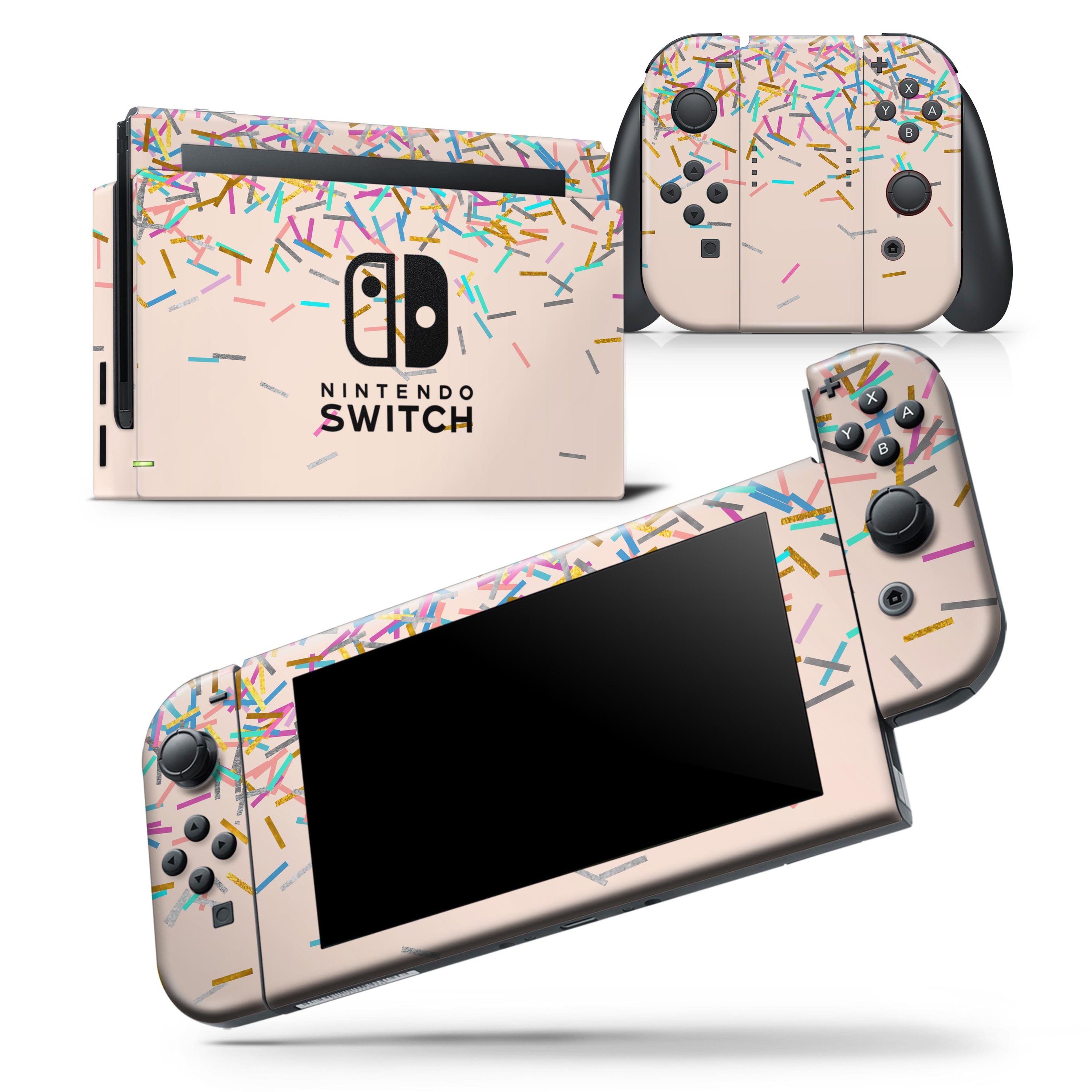Colorful Candy Sticks skin wrap decal for Nintendo Switch, featuring vibrant candy stick design on a soft-touch finish.
