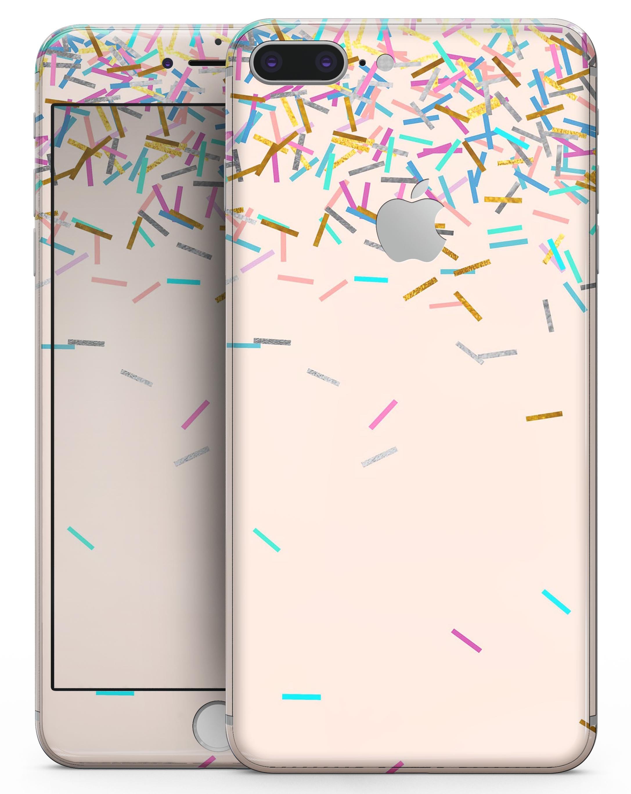 Colorful Candy Sticks skin for iPhone 8 or 8 Plus, featuring vibrant candy stick design over apricot background.