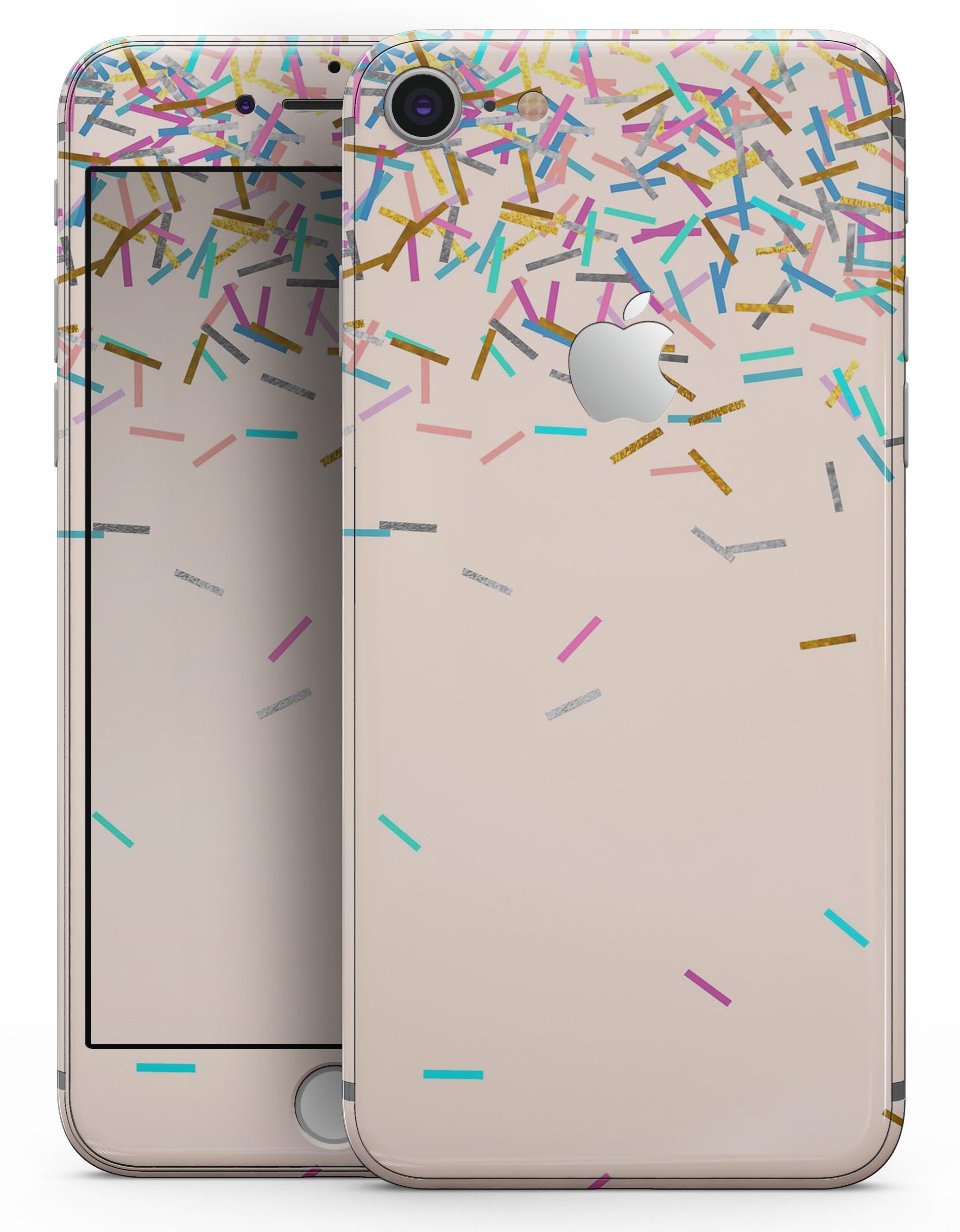 Colorful Candy Sticks skin for iPhone 8 or 8 Plus, featuring vibrant candy stick design over apricot background.