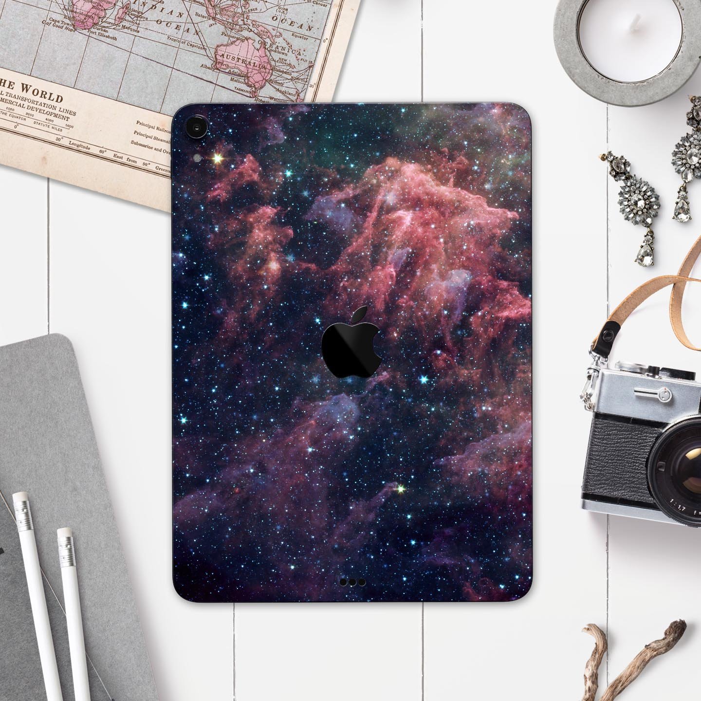 Colorful Deep Space Nebula skin decal for Apple iPad, showcasing vibrant cosmic design and premium finish.