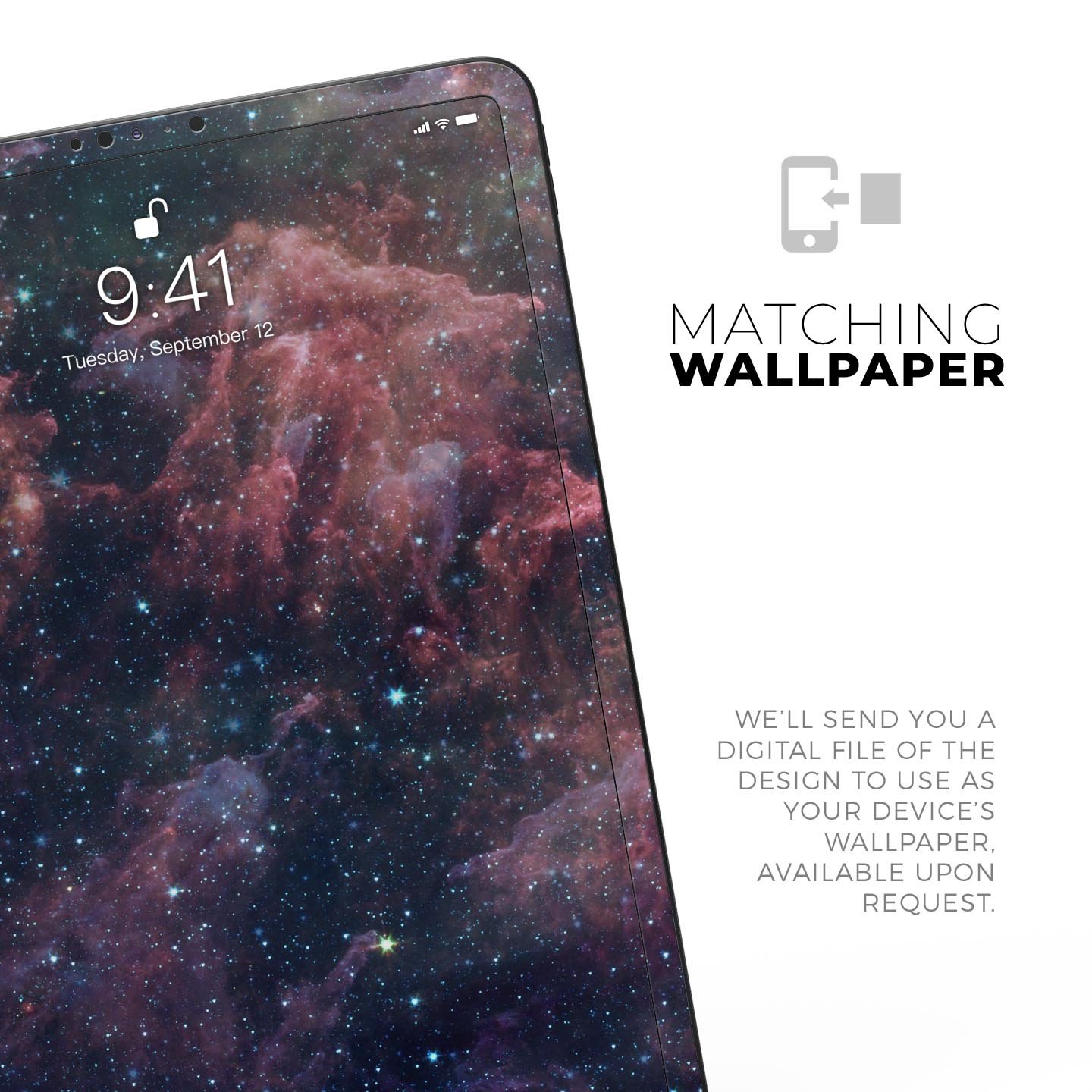 Colorful Deep Space Nebula skin decal for Apple iPad, showcasing vibrant cosmic design and premium finish.